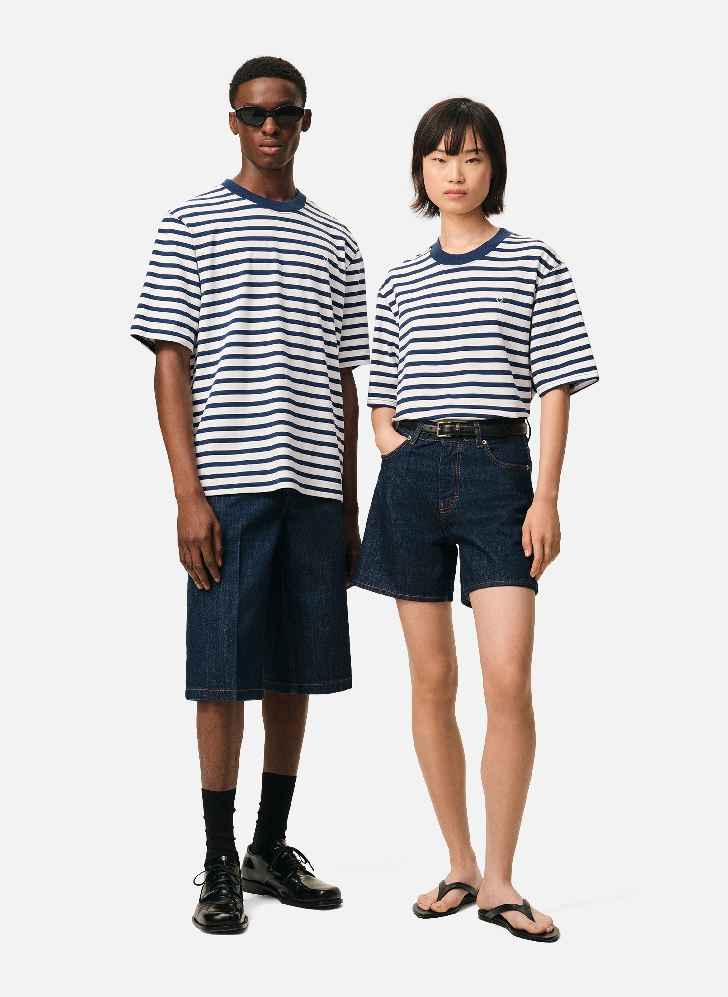 T-shirt marinière coupe boxy ami de cœur unisexe en coton AMI PARIS Bleu