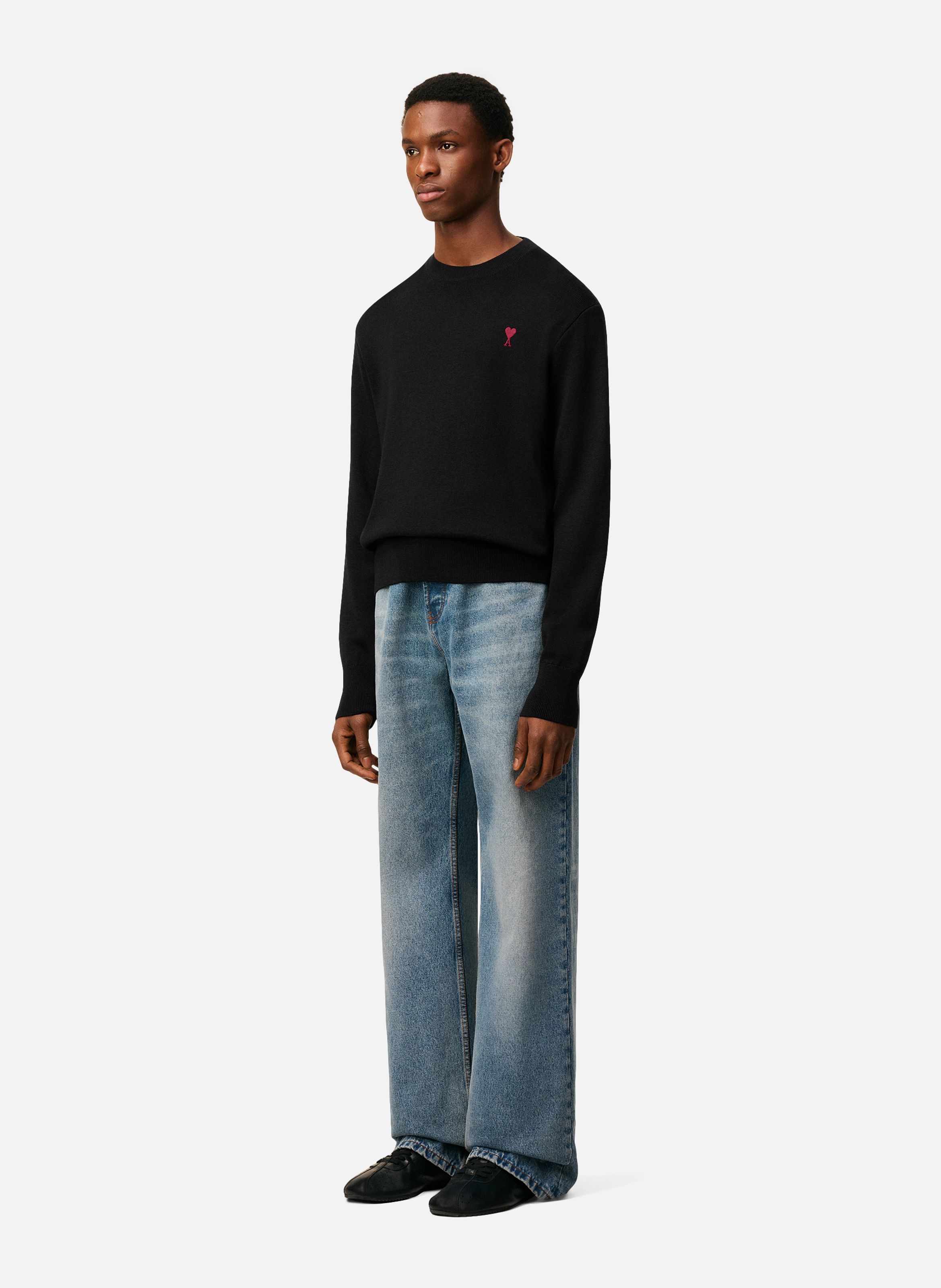 Pull col rond ami de coeur en laine AMI PARIS Noir