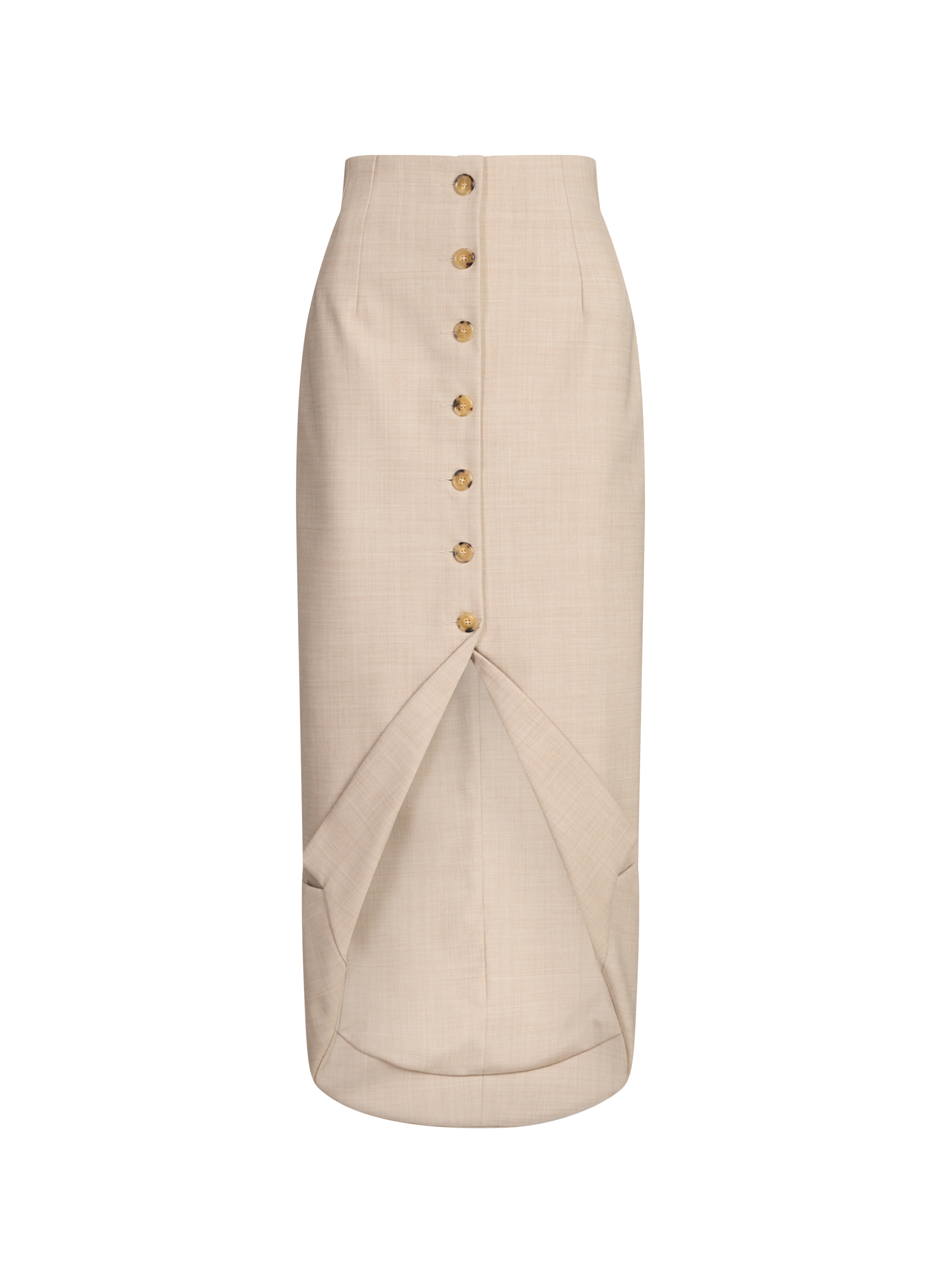 Inverted Wool Blend Tailored Midi Skirt A.W.A.K.E. MODE Beige