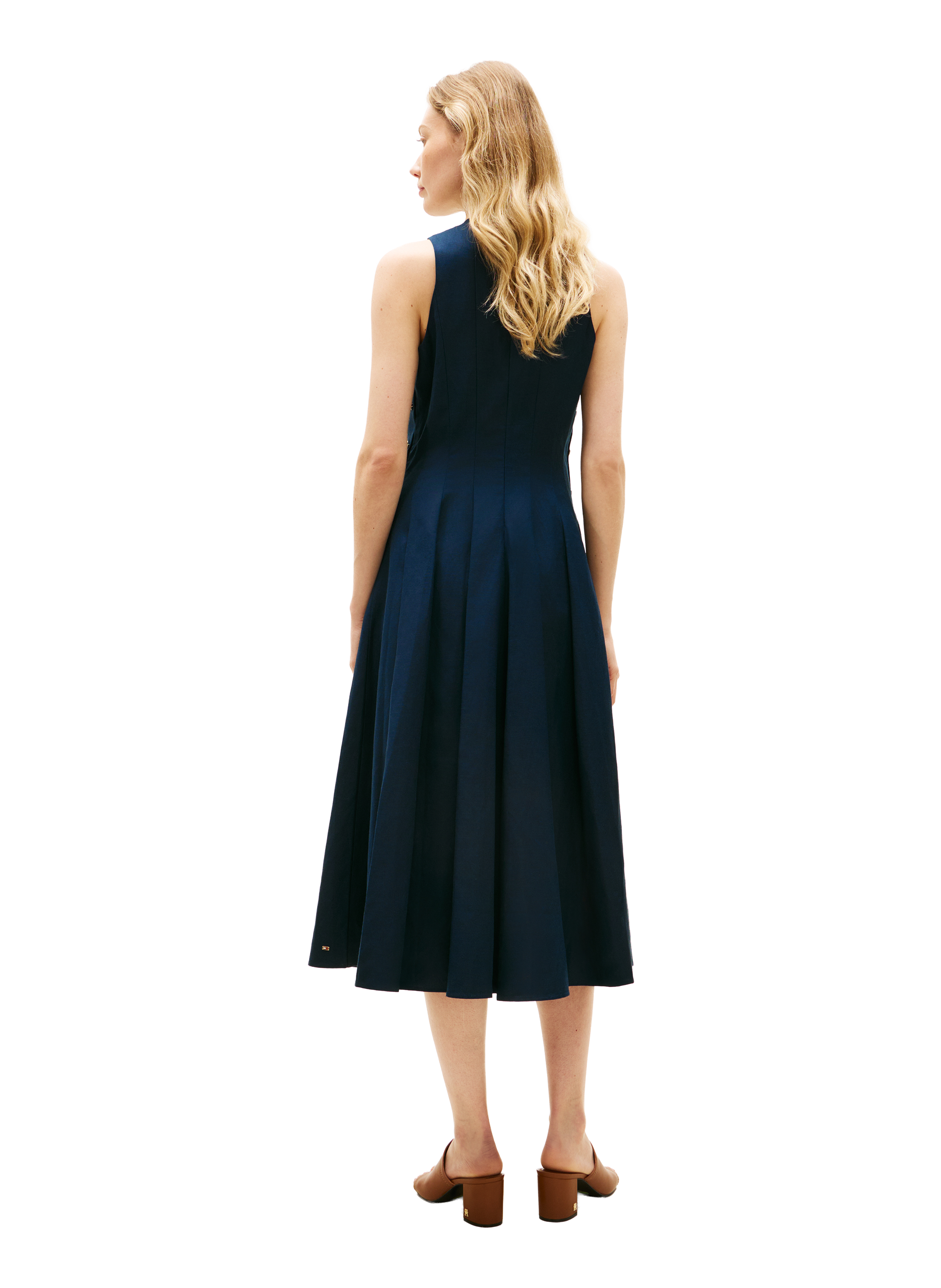 Robe midi en lin mélangé à boutons TOMMY HILFIGER Bleu