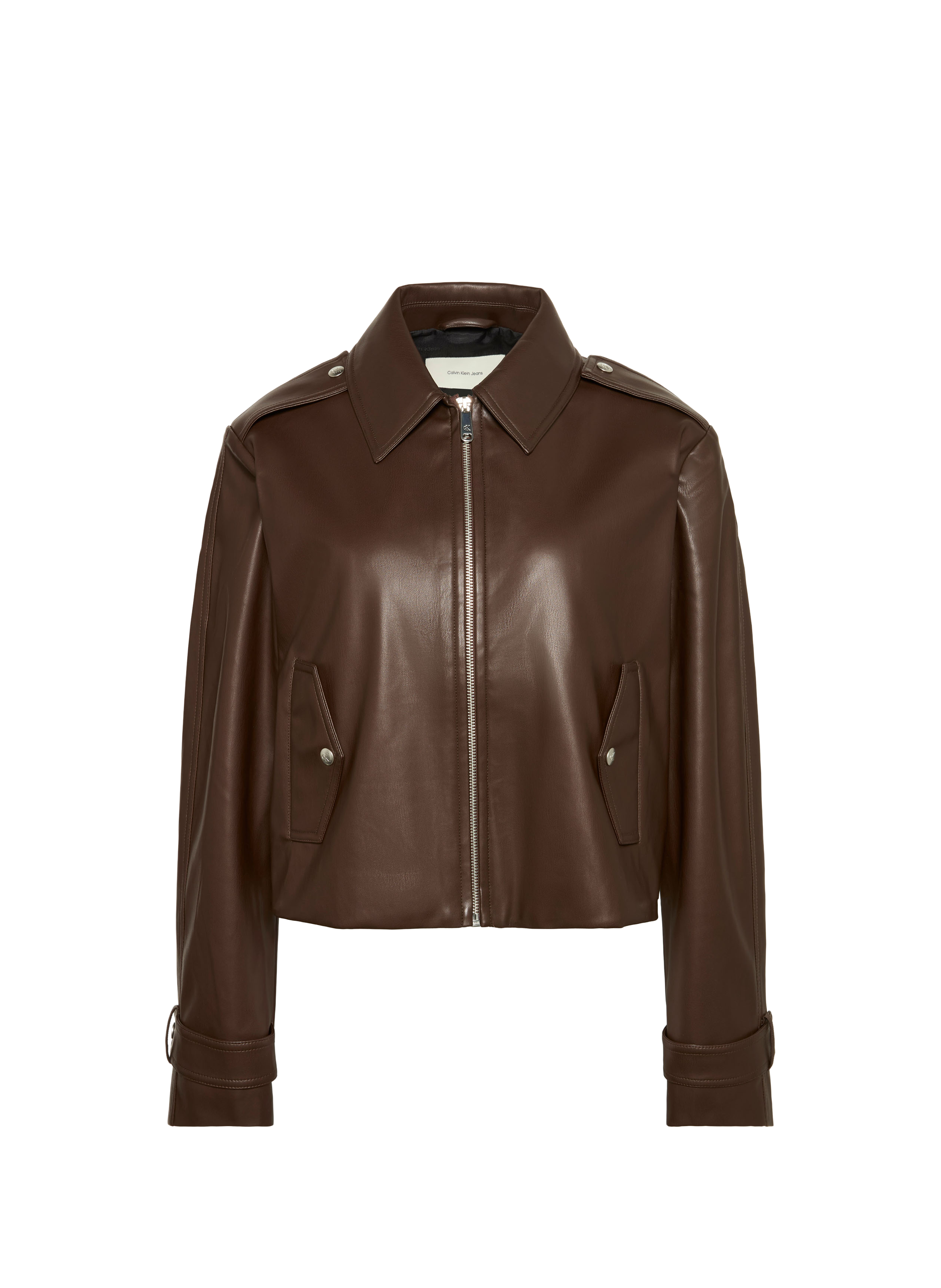 Cropped faux leather jacket  CALVIN KLEIN Brown