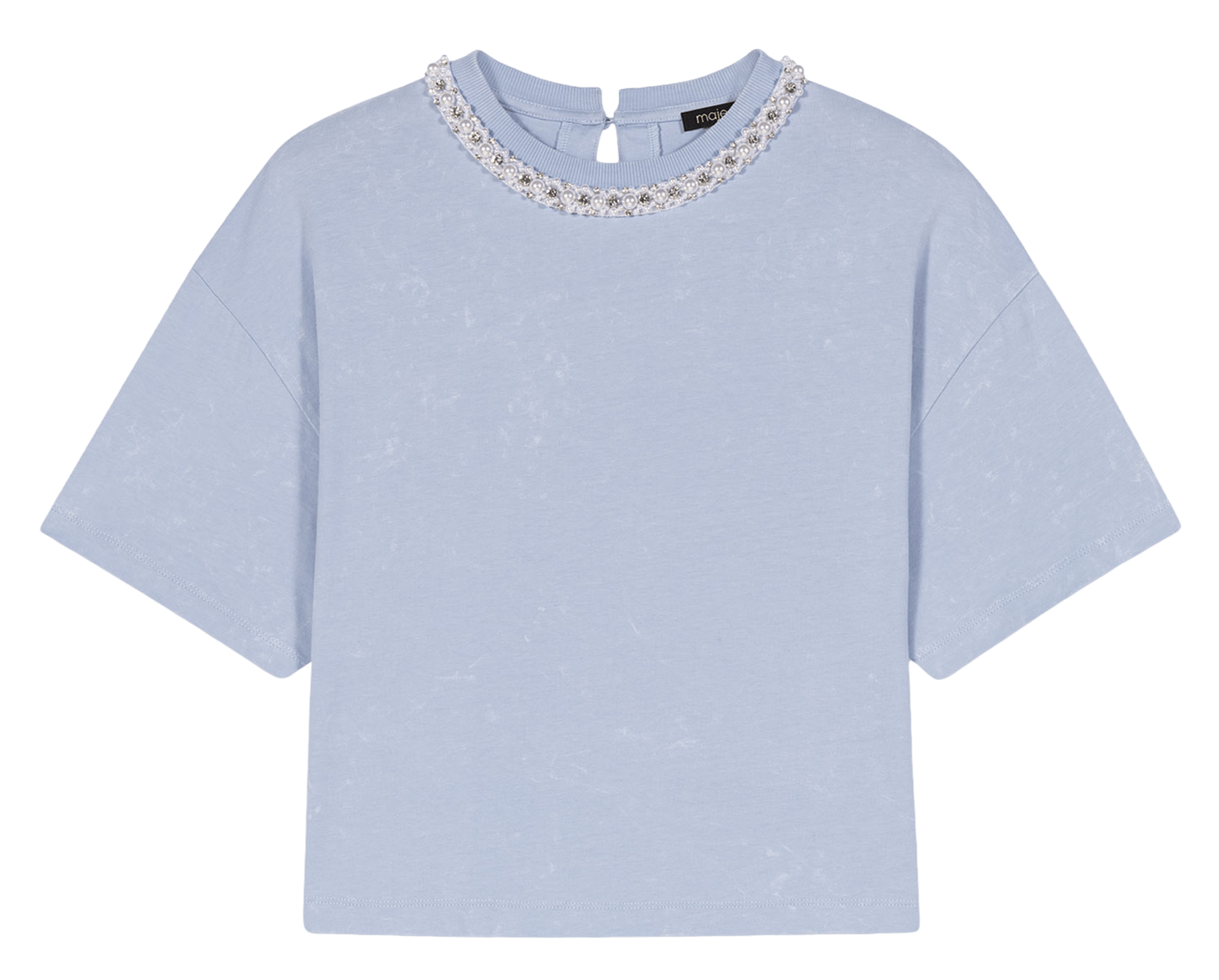 Tee-shirt boxy court à col bijou MAJE Bleu