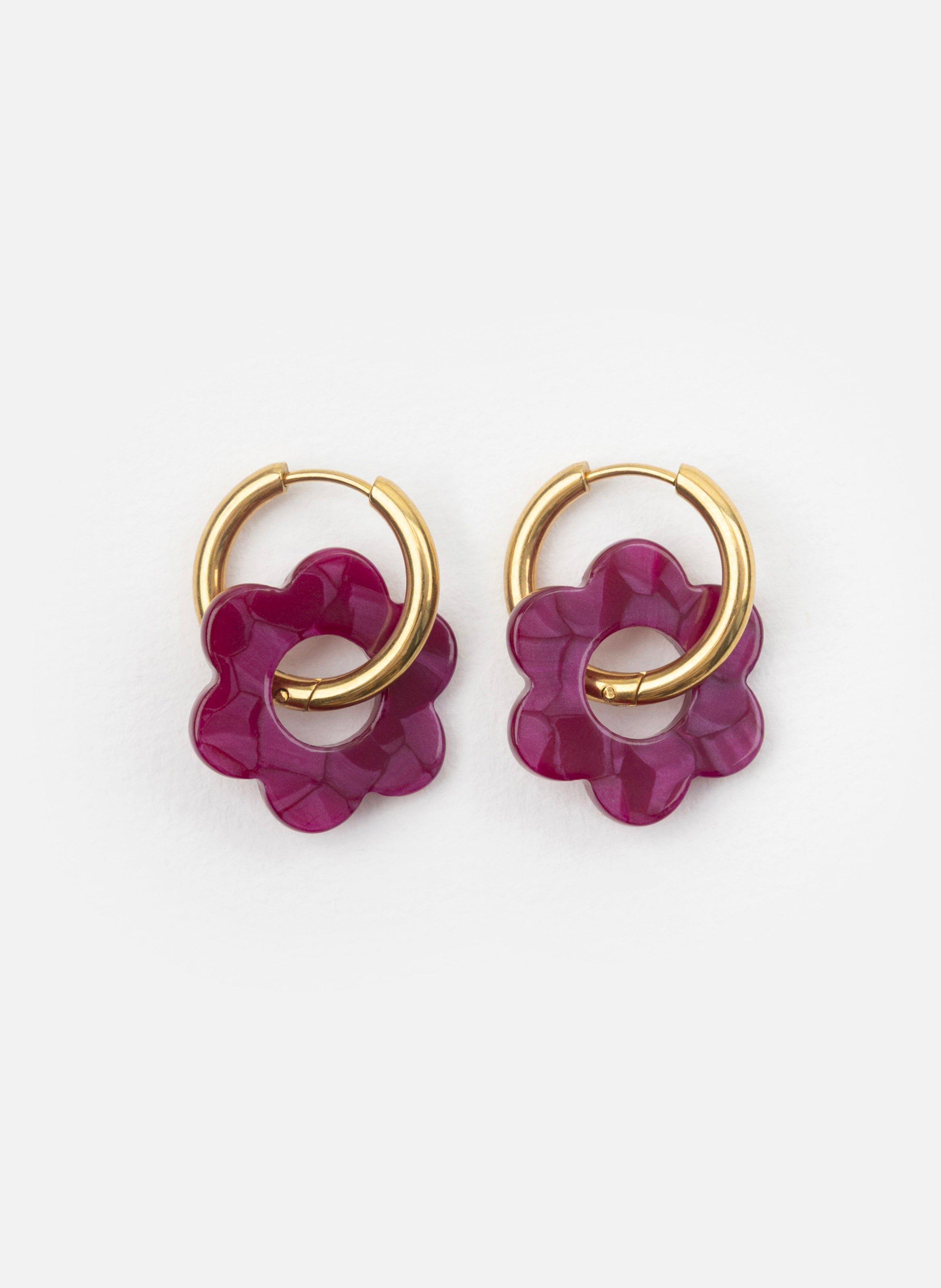 Boucles d'oreilles Baby Fleurette avec anneaux en acier inoxydable doré KURAGE GINZA Rouge