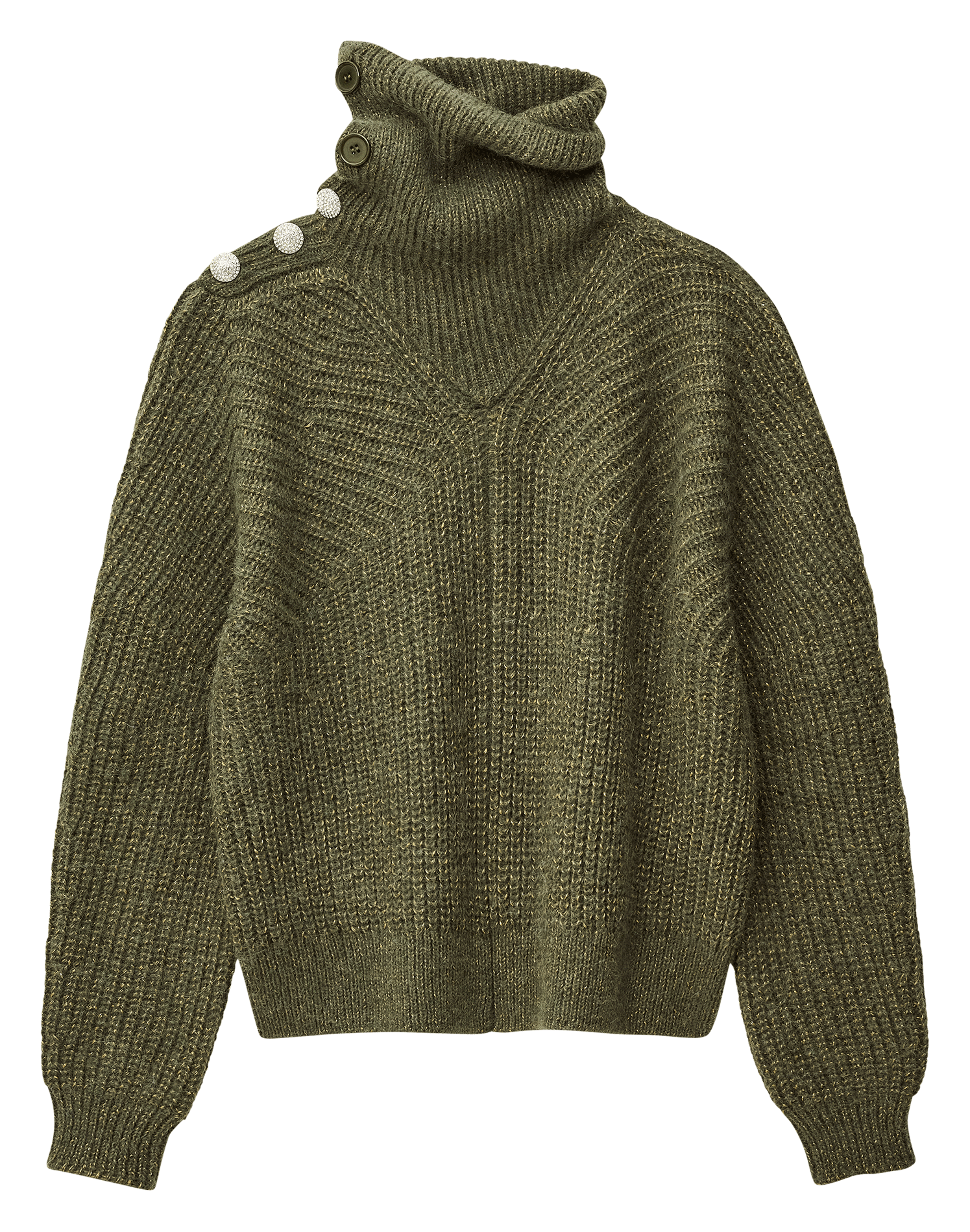 Pull col roulé en laine mélangée roumane Kaki