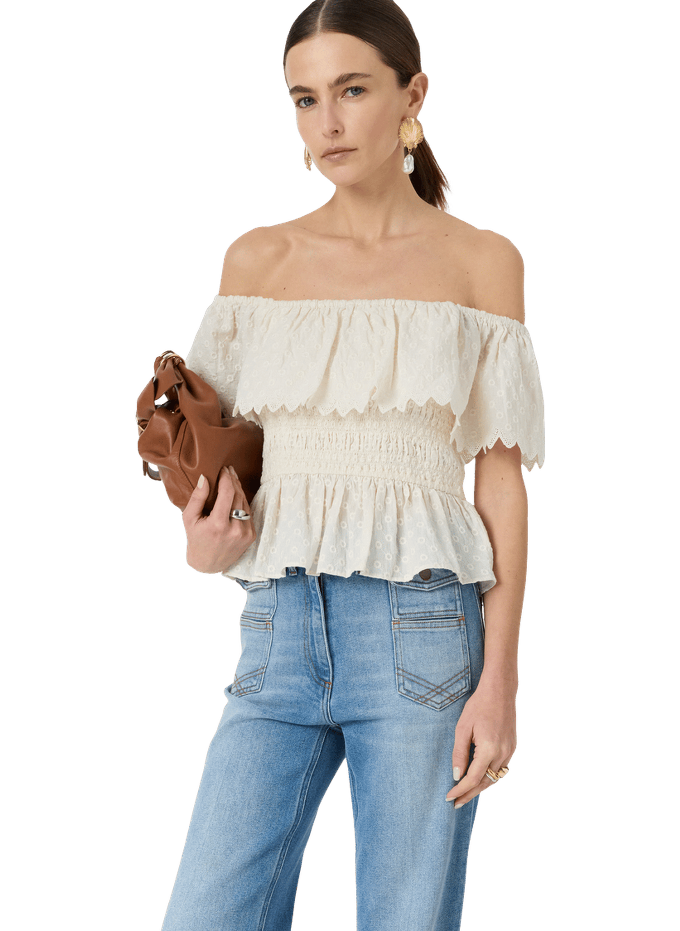 Top épaules nues en dentelle GERARD DAREL Blanc