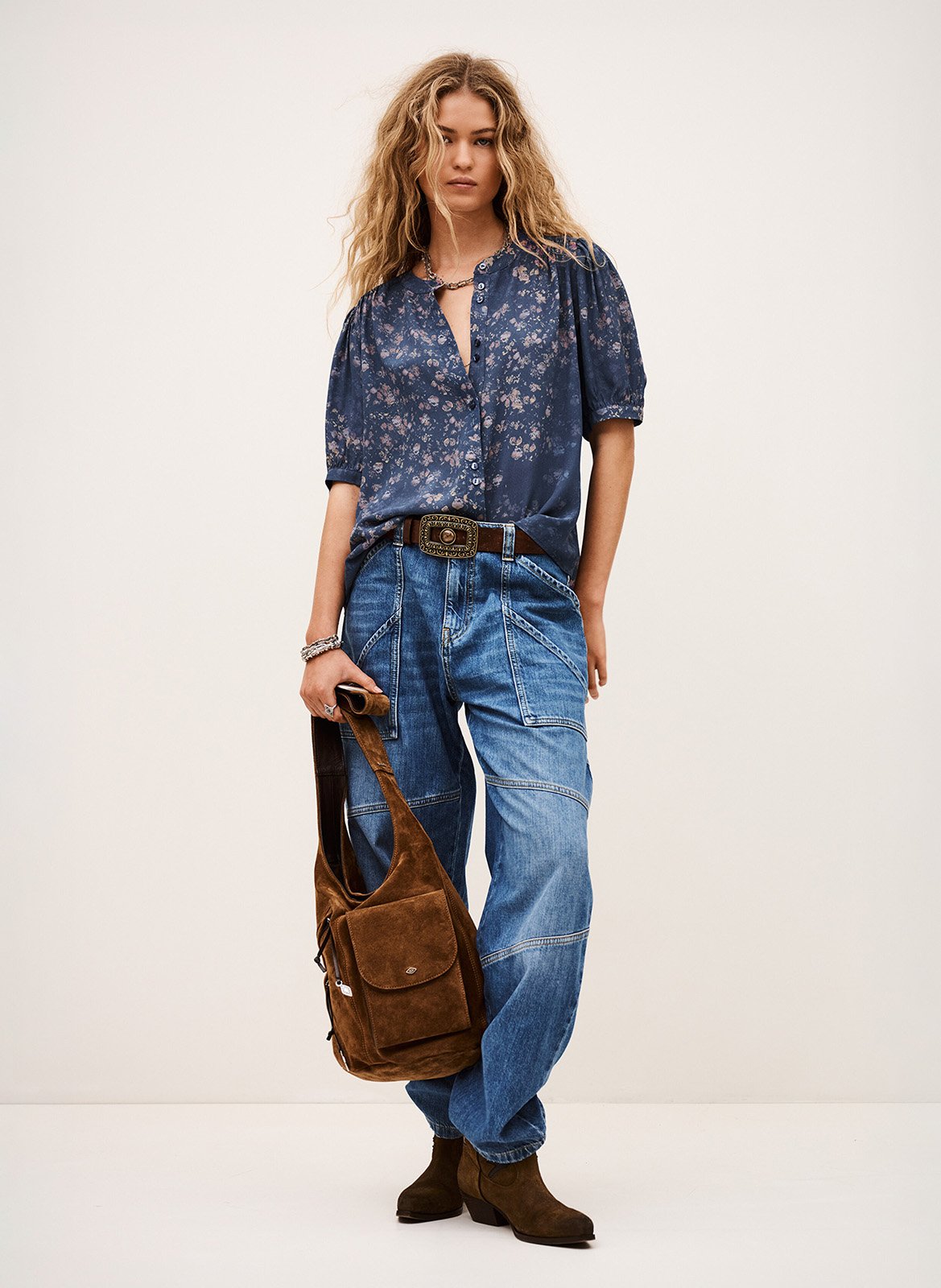 Blouse col rond imprimée novella BA&SH Bleu