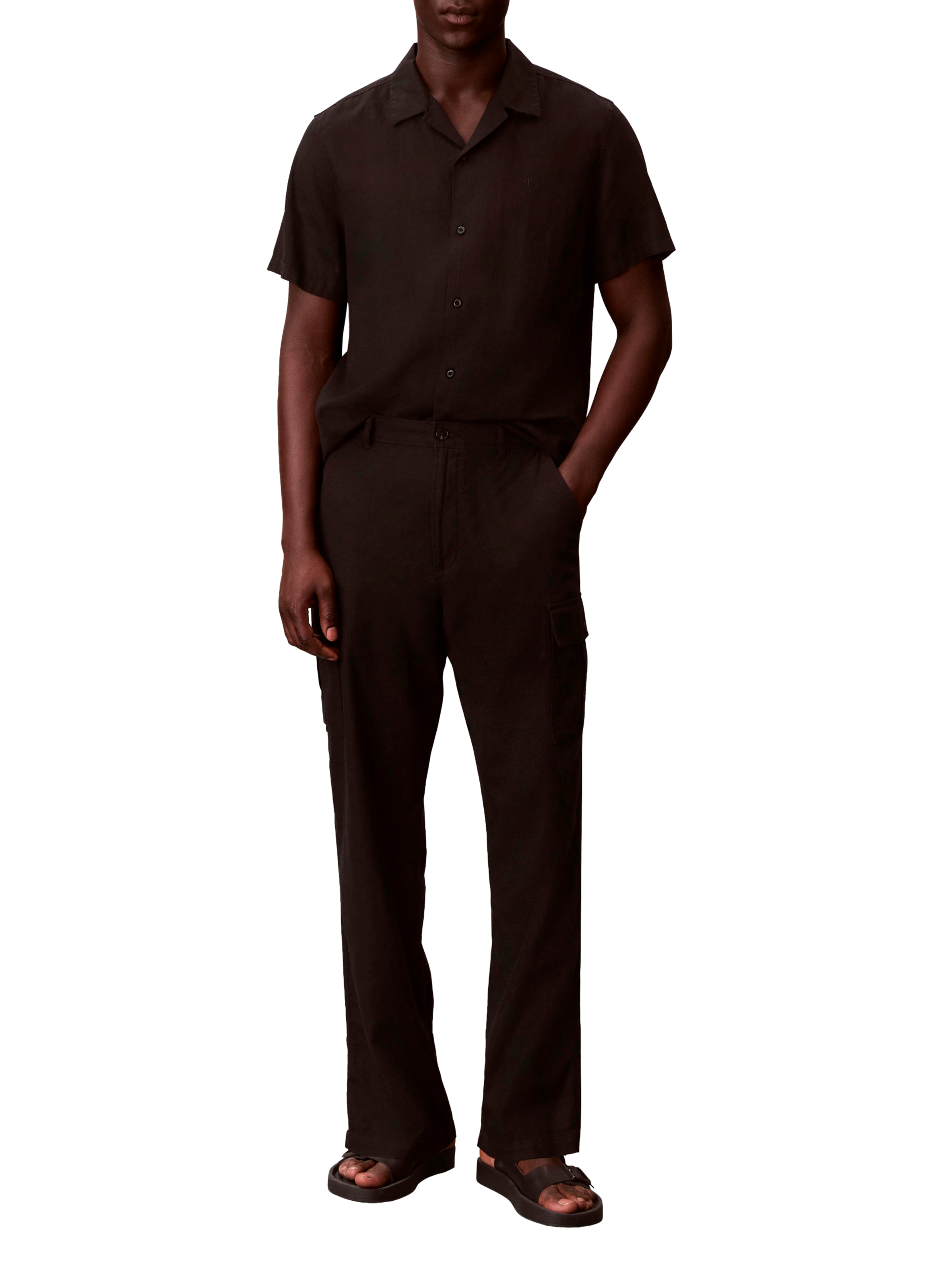 Pantalon cargo en lin et coton CALVIN KLEIN Noir