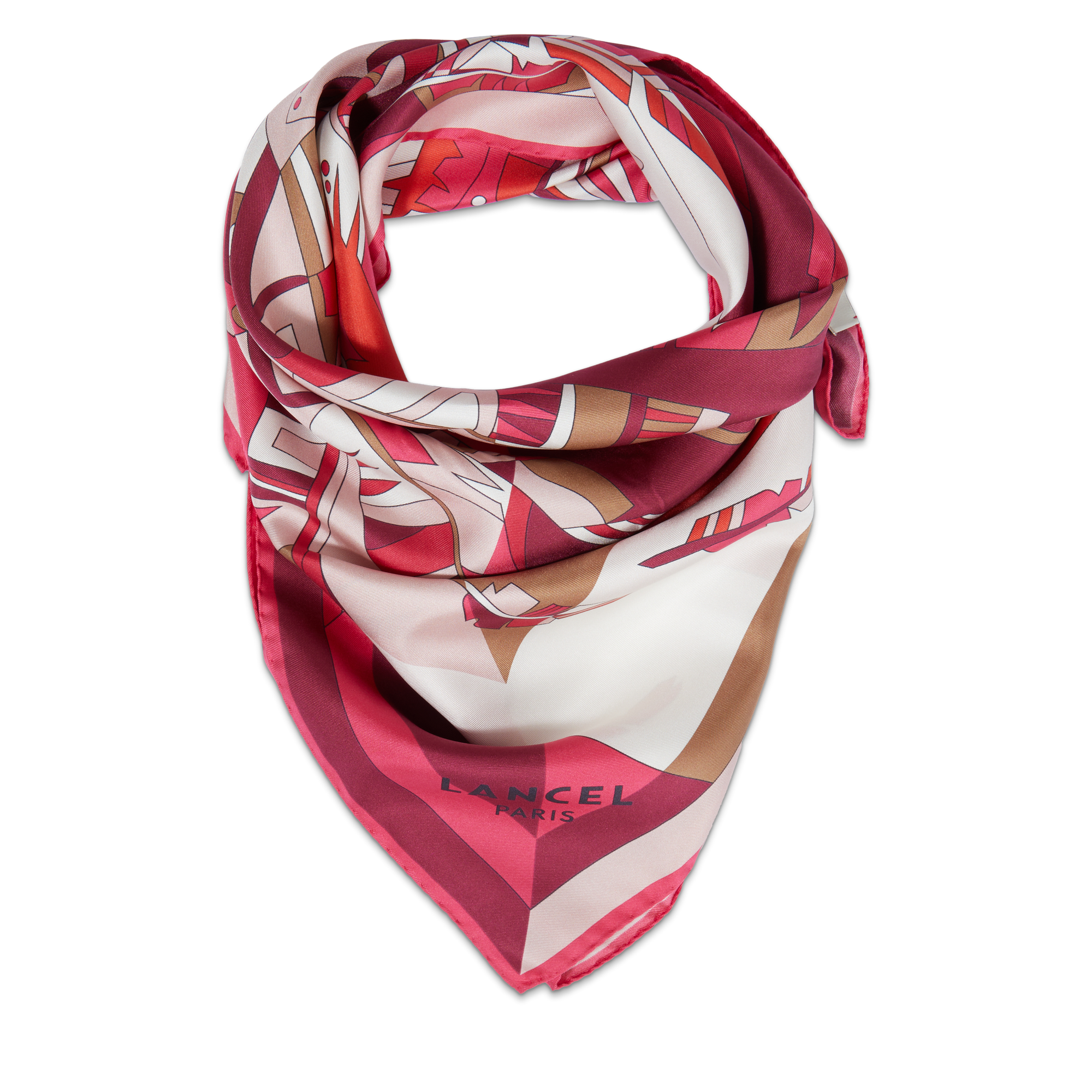 Silk 90 duo-arabesque-pattern scarf LANCEL Pink