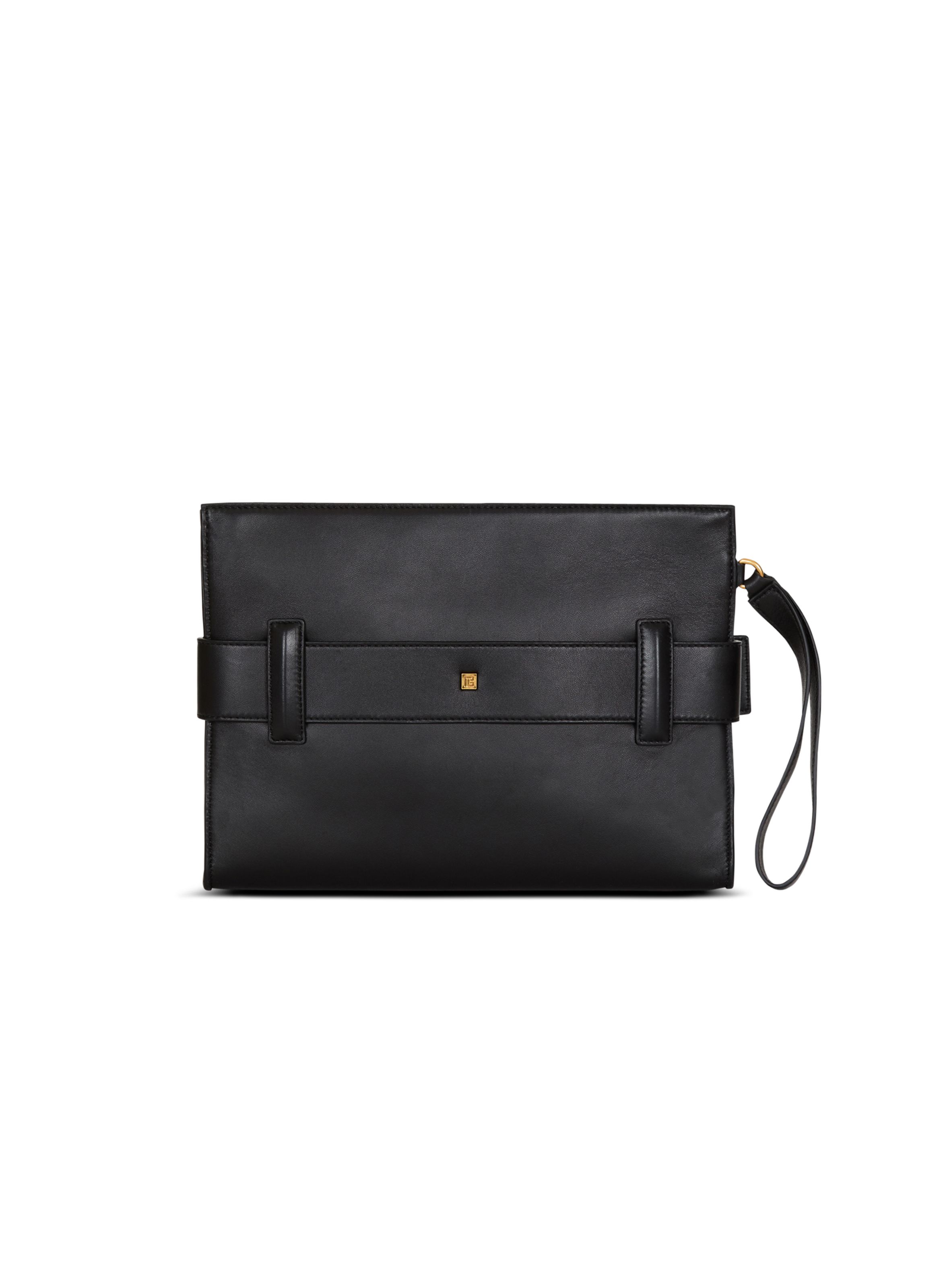 Pochette anthem en cuir lisse BALMAIN Noir