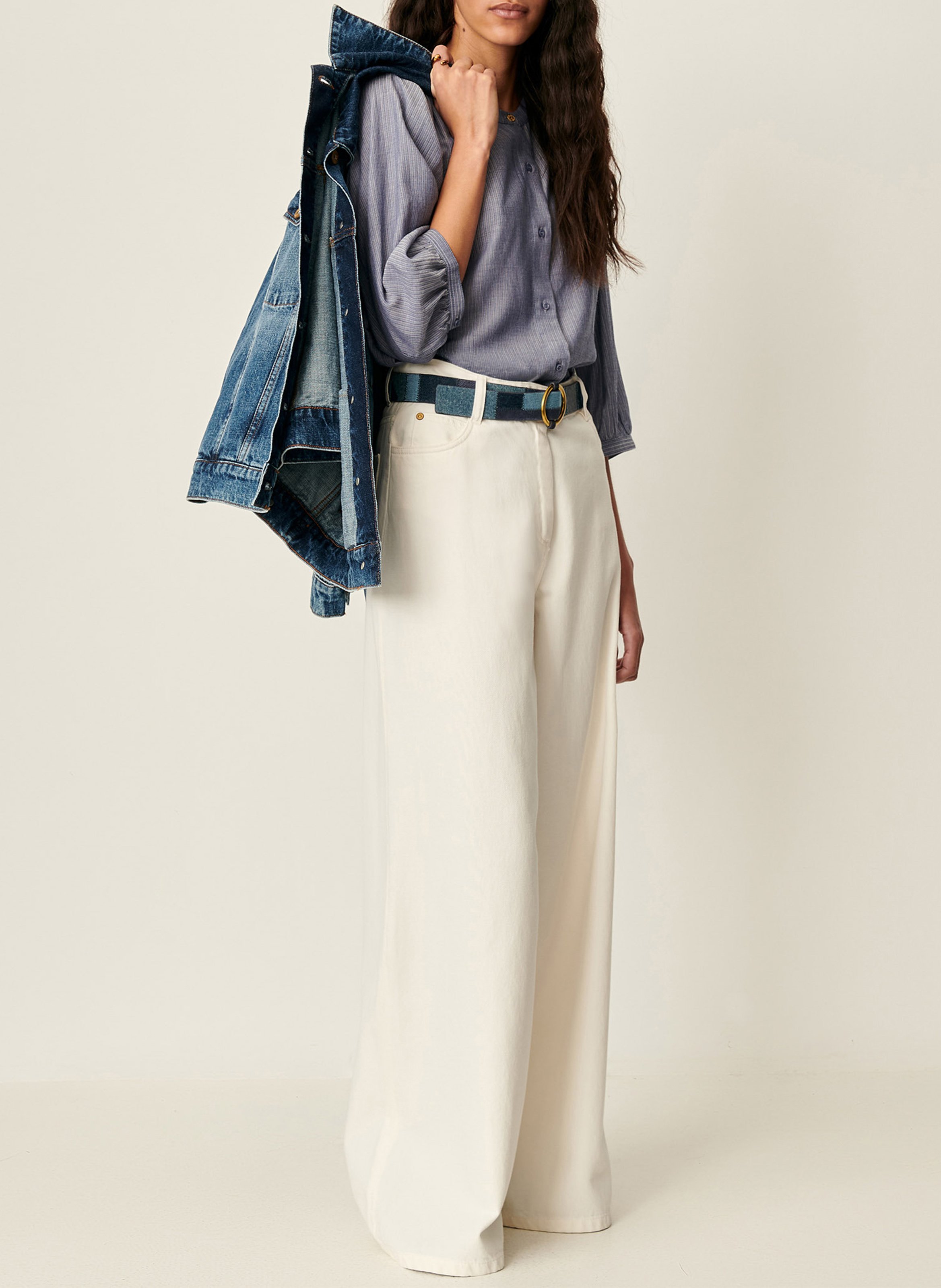 Chemise ample col mao en coton bio a view SESSUN Bleu
