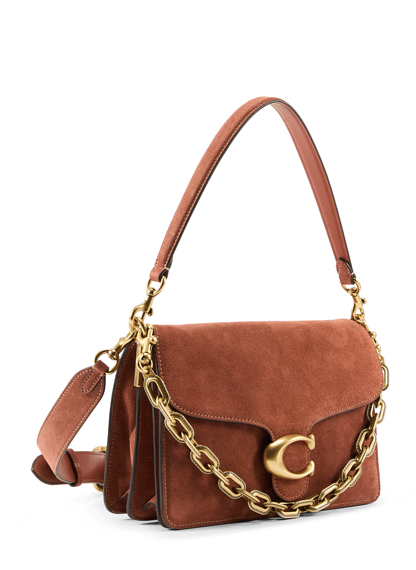 Sac épaule avec chaîne Tabby en cuir daim COACH Marron