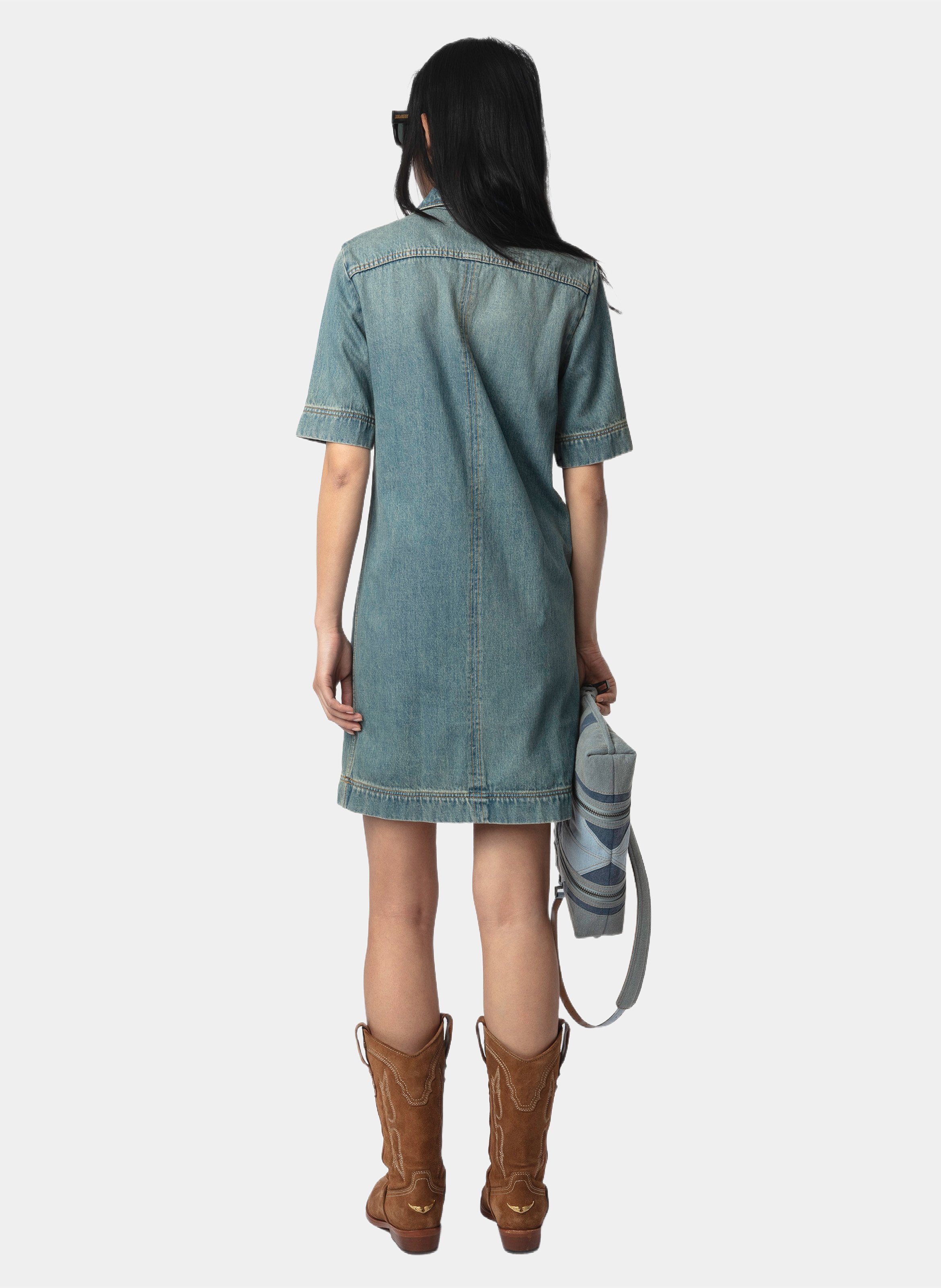 Kurzes Kleid mit klassischem Jeanskragen ZADIG&VOLTAIRE Blau