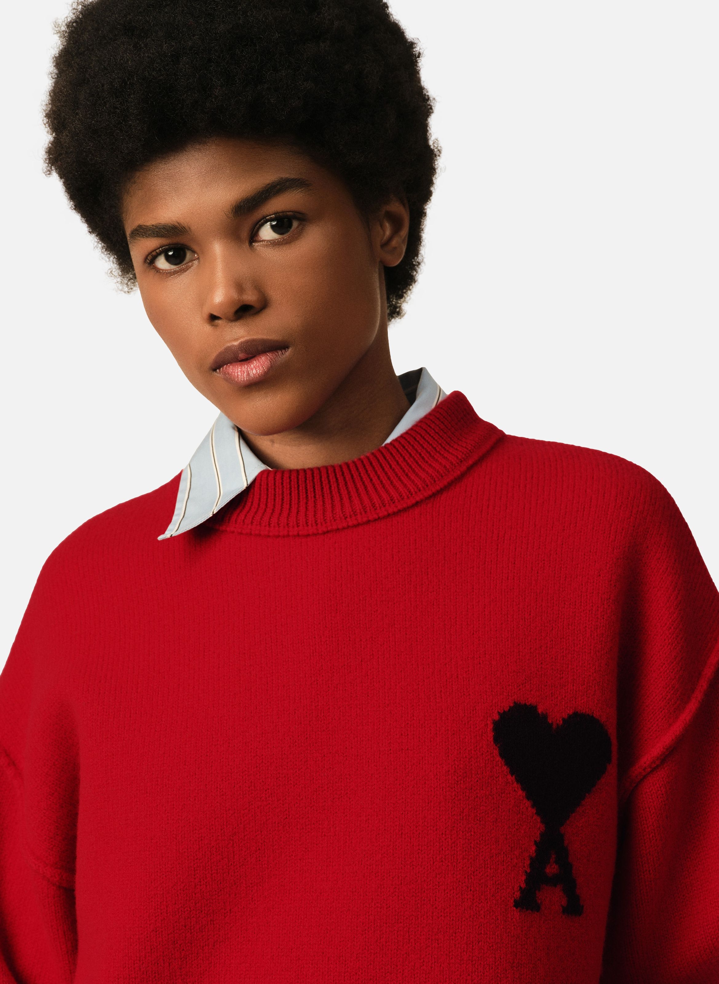 Pull col rond ami de coeur en laine unisexe AMI PARIS Rouge