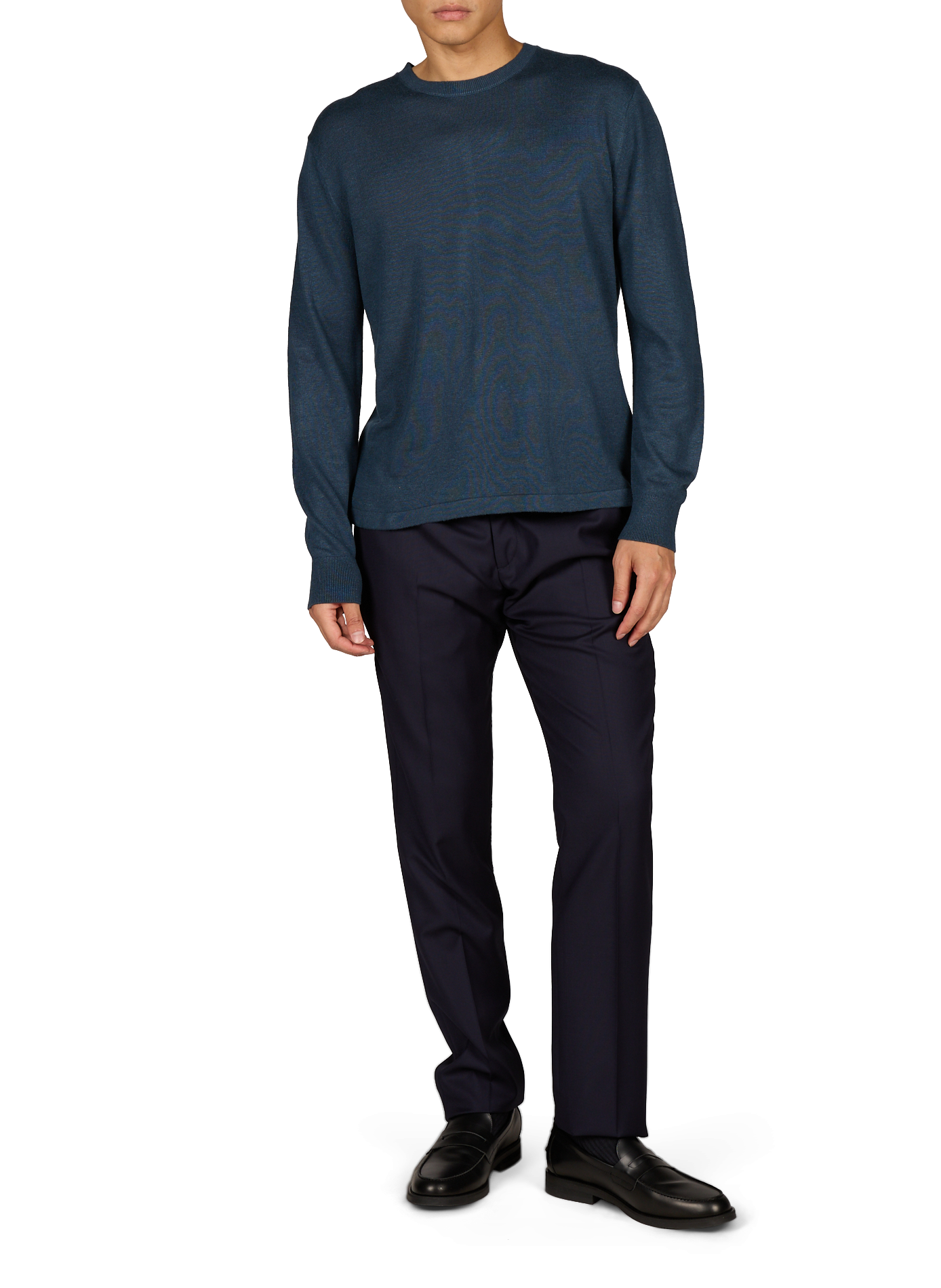Straight fit round neck linen blend sweater CALVIN KLEIN Blue
