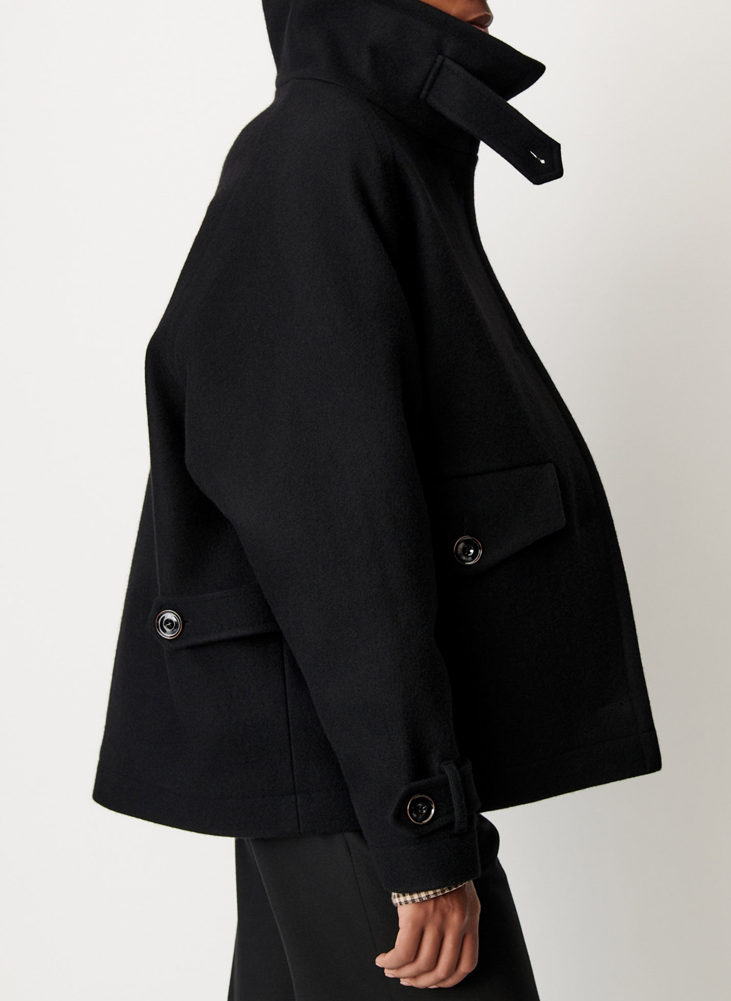 Manteau court col montant en laine mélangée lee wooly SESSUN Noir
