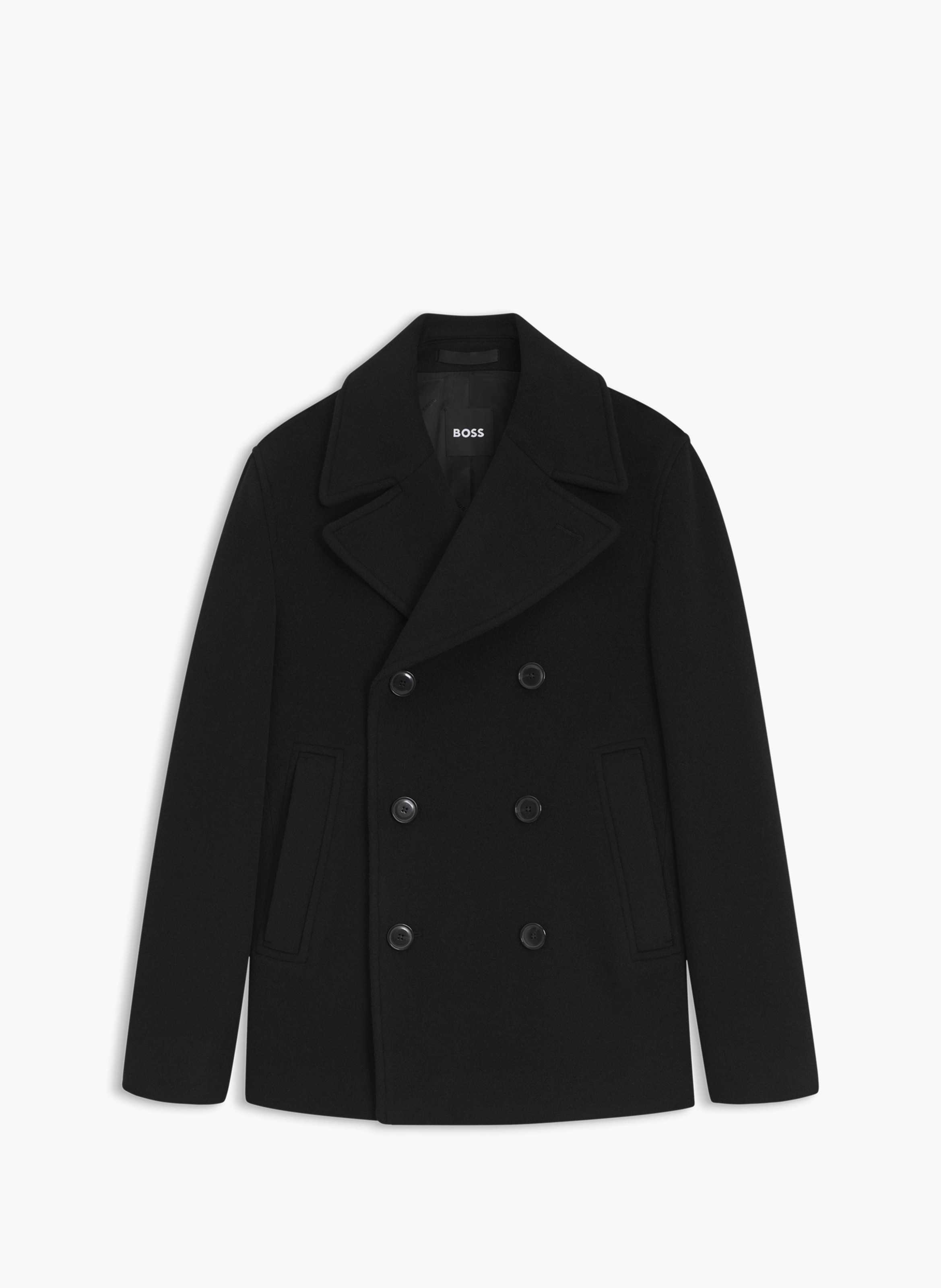 Manteau droit croisé en laine mélangée BOSS Noir