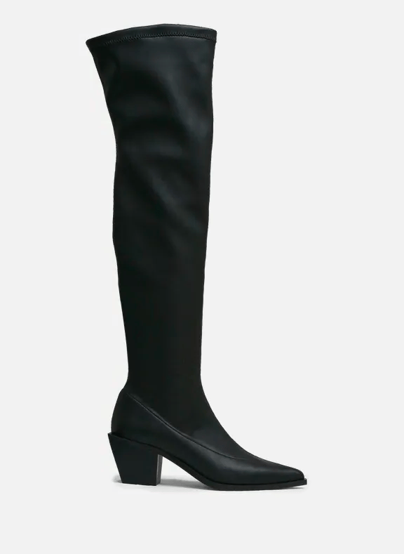 ARAVACA OVER THE KNEE BOOTS IN BLACK STRETCH LEATHER SOULIERS