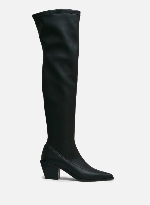 ARAVACA thigh-high boots in black stretch leather SOULIERS MARTINEZ