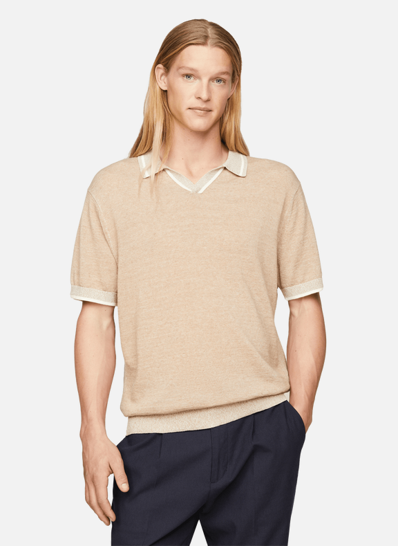 TOMMY HILFIGER Linen and cotton polo shirt  Beige
