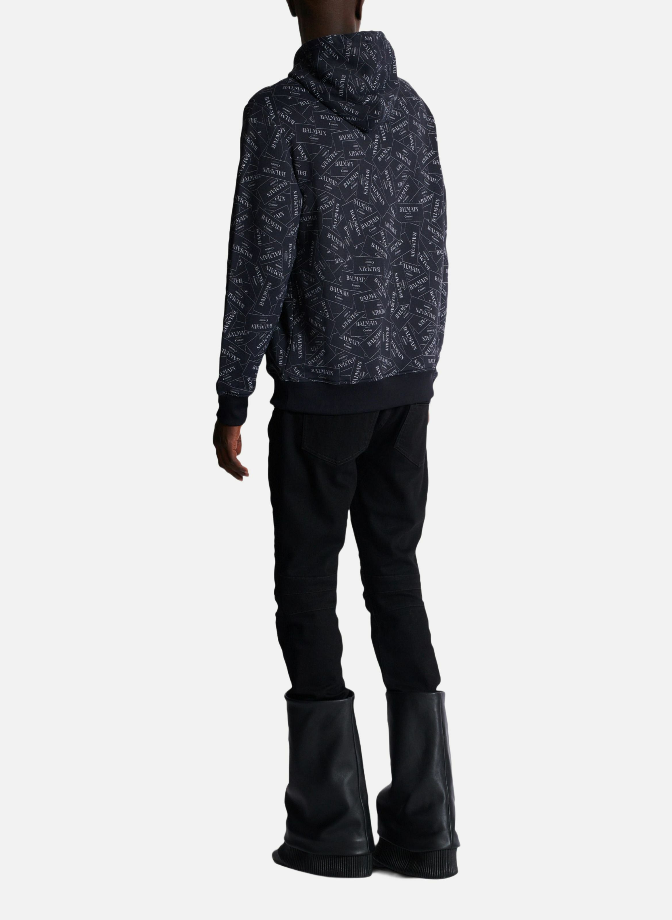 Hoodie imprimé motif étiquette balmain all-over BALMAIN Noir