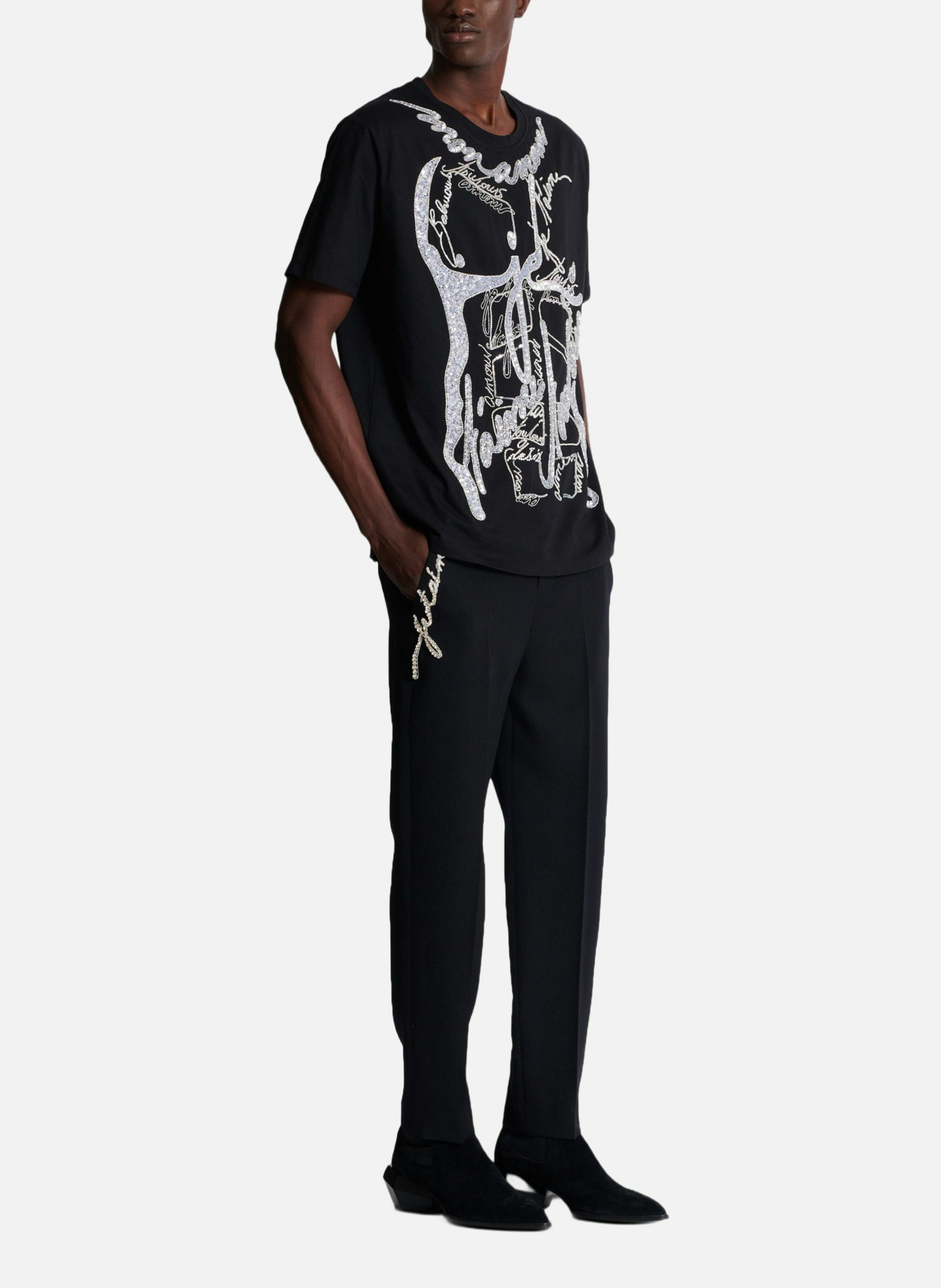 T-shirt brodé corps et « lettre d'amour » BALMAIN Noir