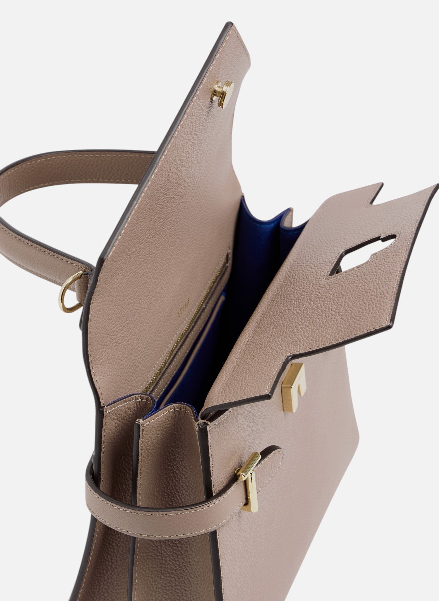 Sac à main double rabat moyen modèle emilie en cuir grainé LE TANNEUR Gris