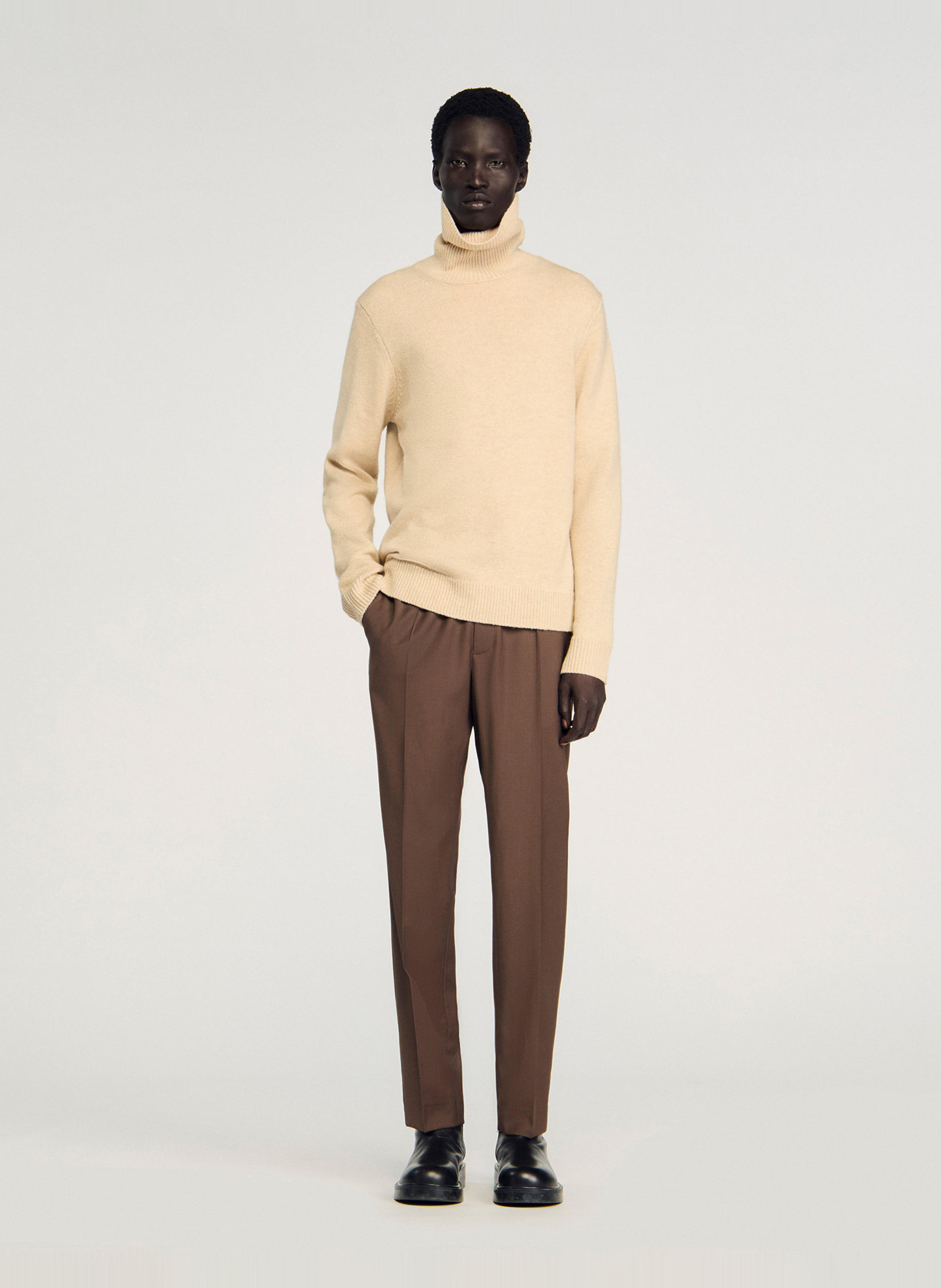 Pantalon droit élastiqué SANDRO Beige