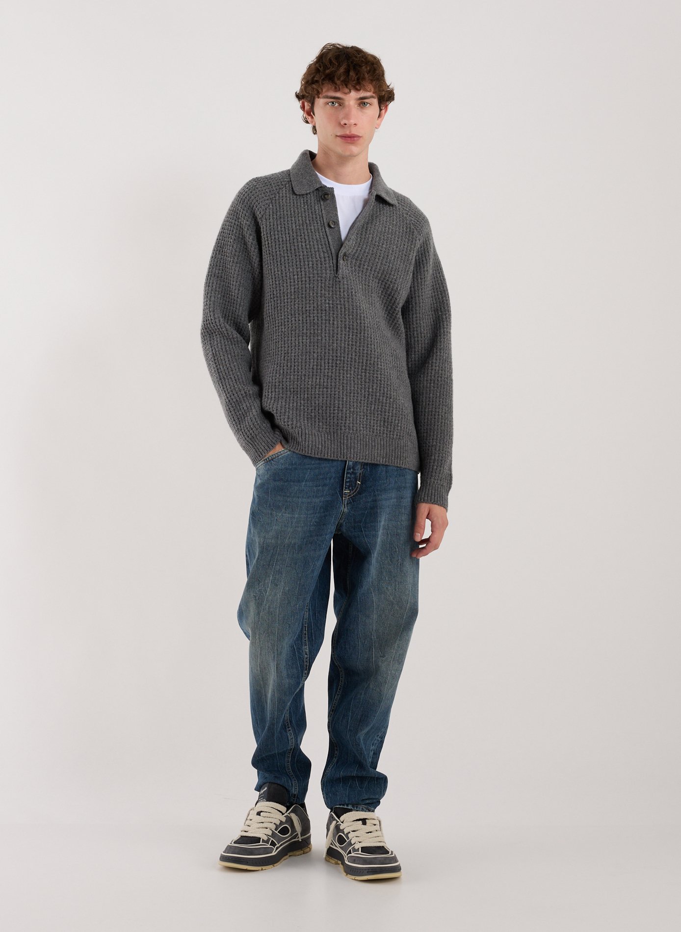 Pull col polo en laine CLOSED Gris