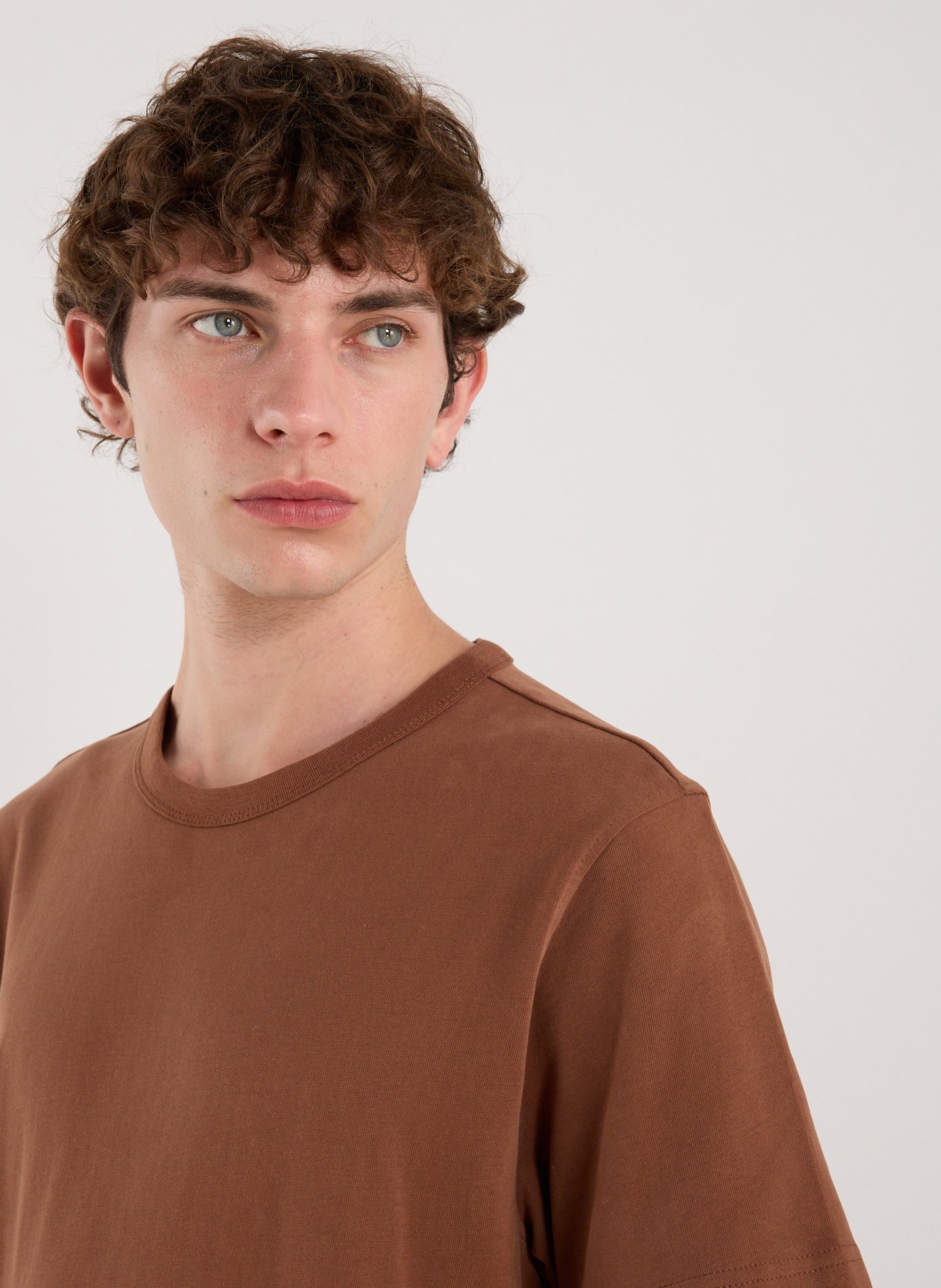 T-shirt col rond en coton organique SELECTED Marron