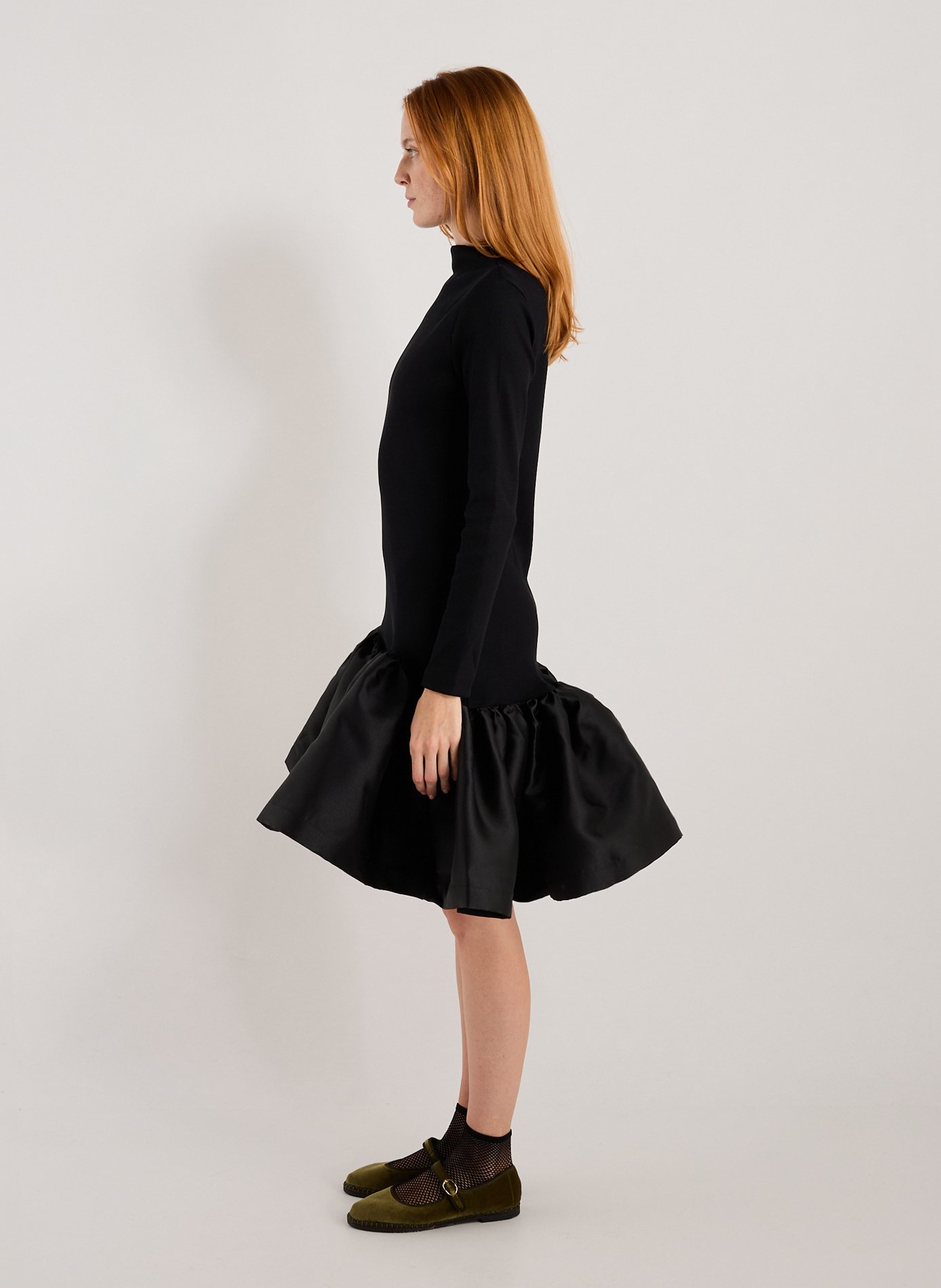 Midi dress with a full skirt in blended cotton MARQUES ALMEIDA Black