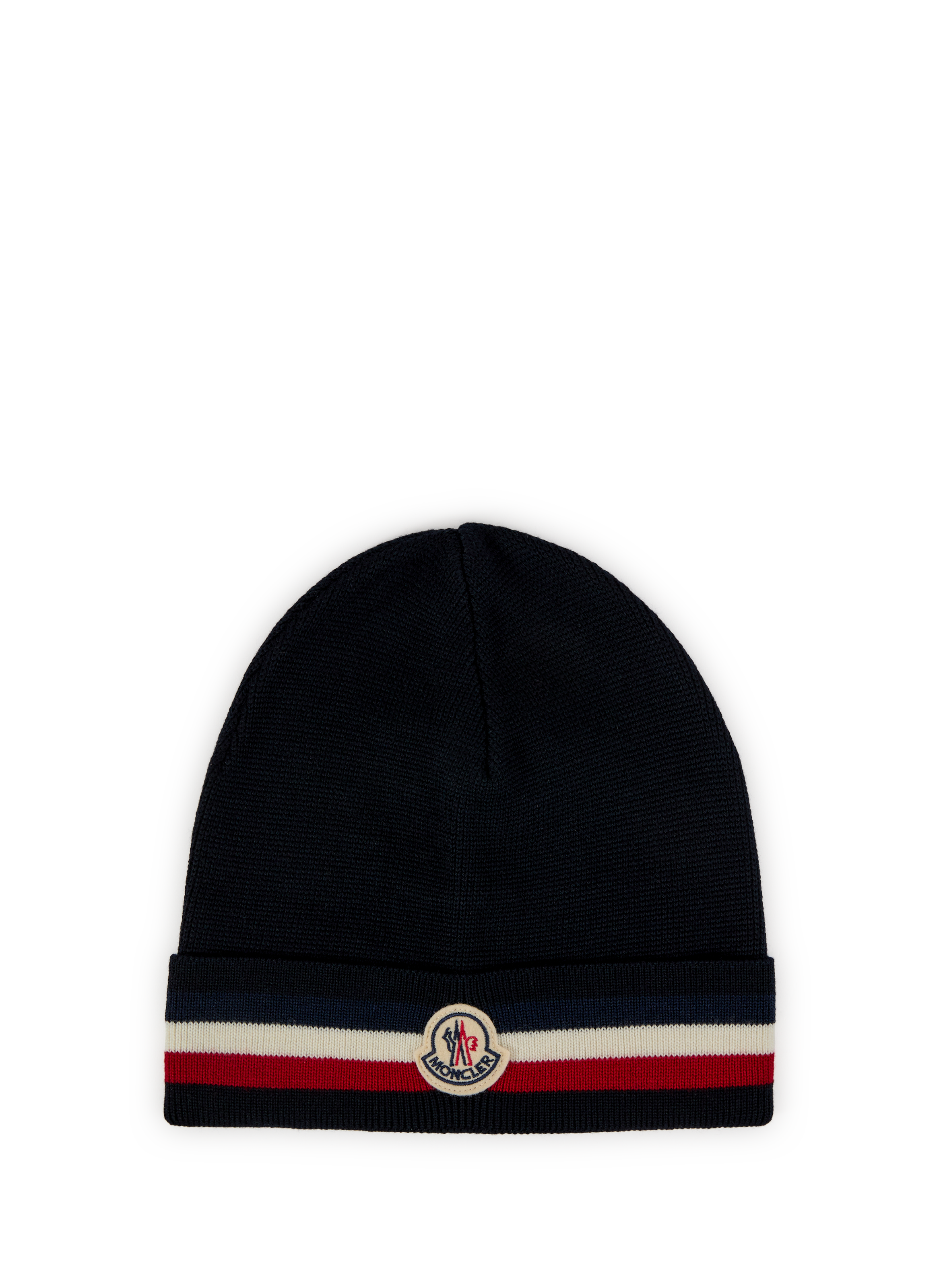 MONCLER Bonnet à revers en laine vierge Bleu