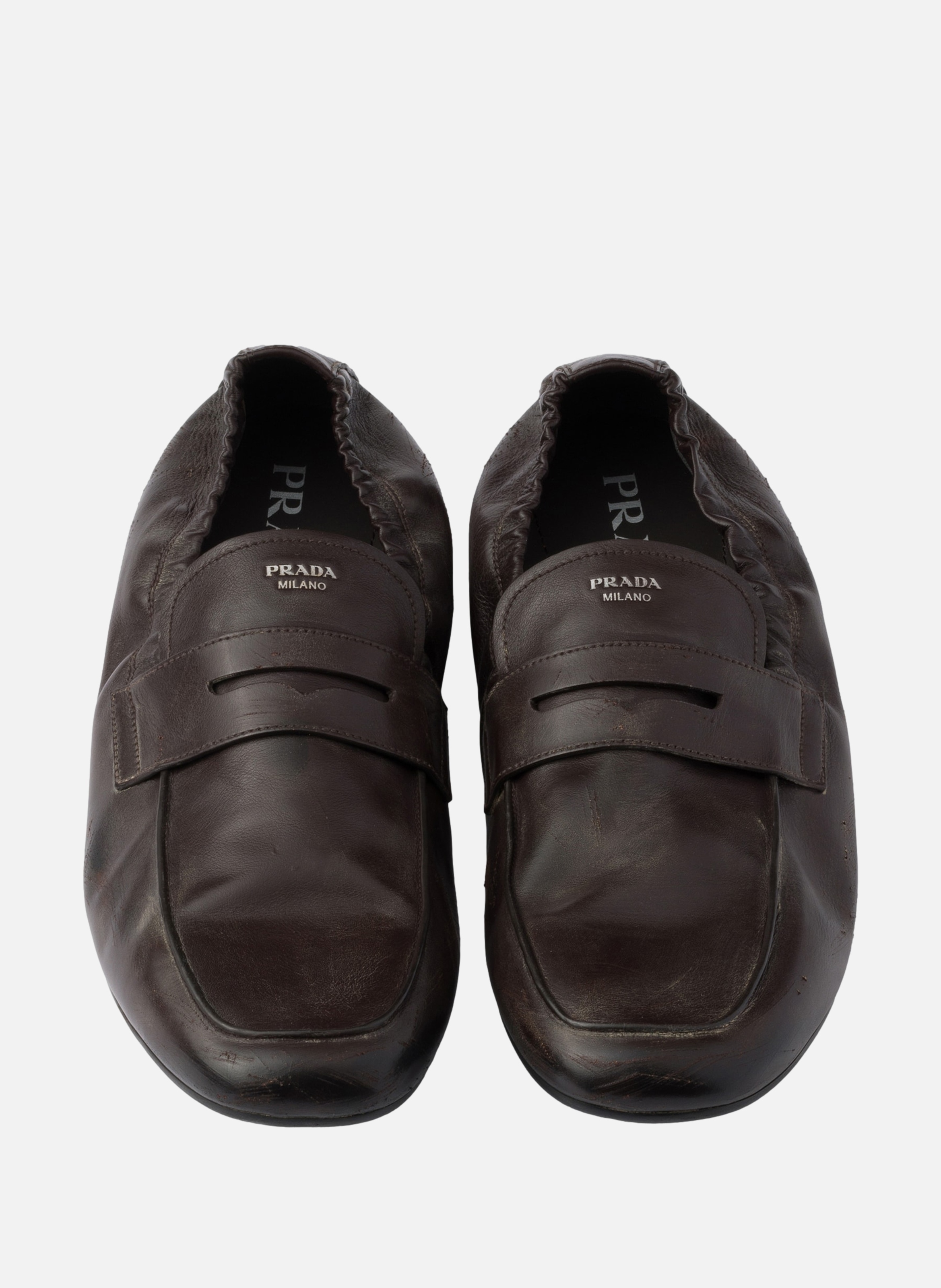 Mocassins en cuir effet vieilli shuffle PRADA Marron