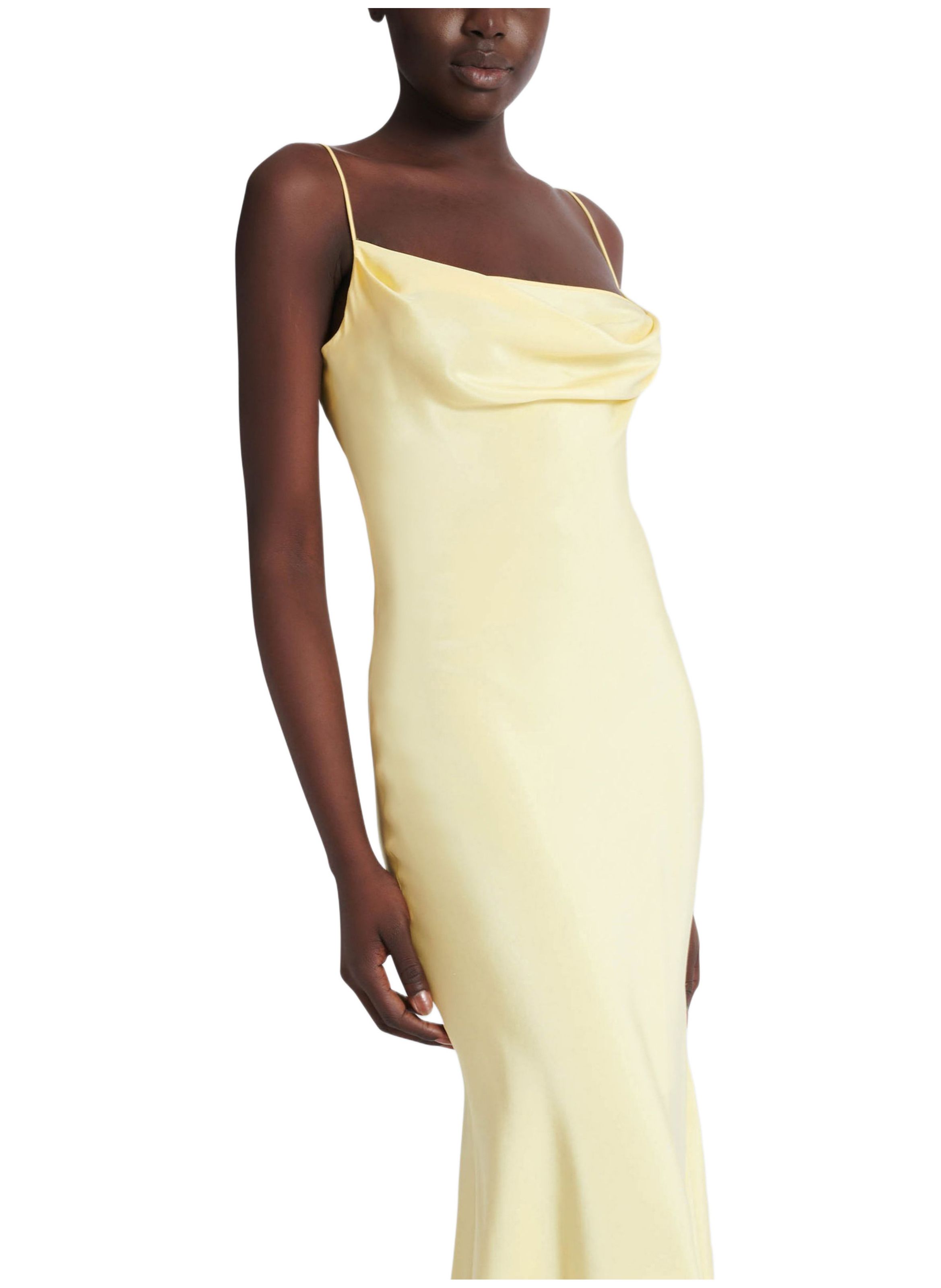 Robe longue en satin de soie à bretelles BALMAIN Jaune
