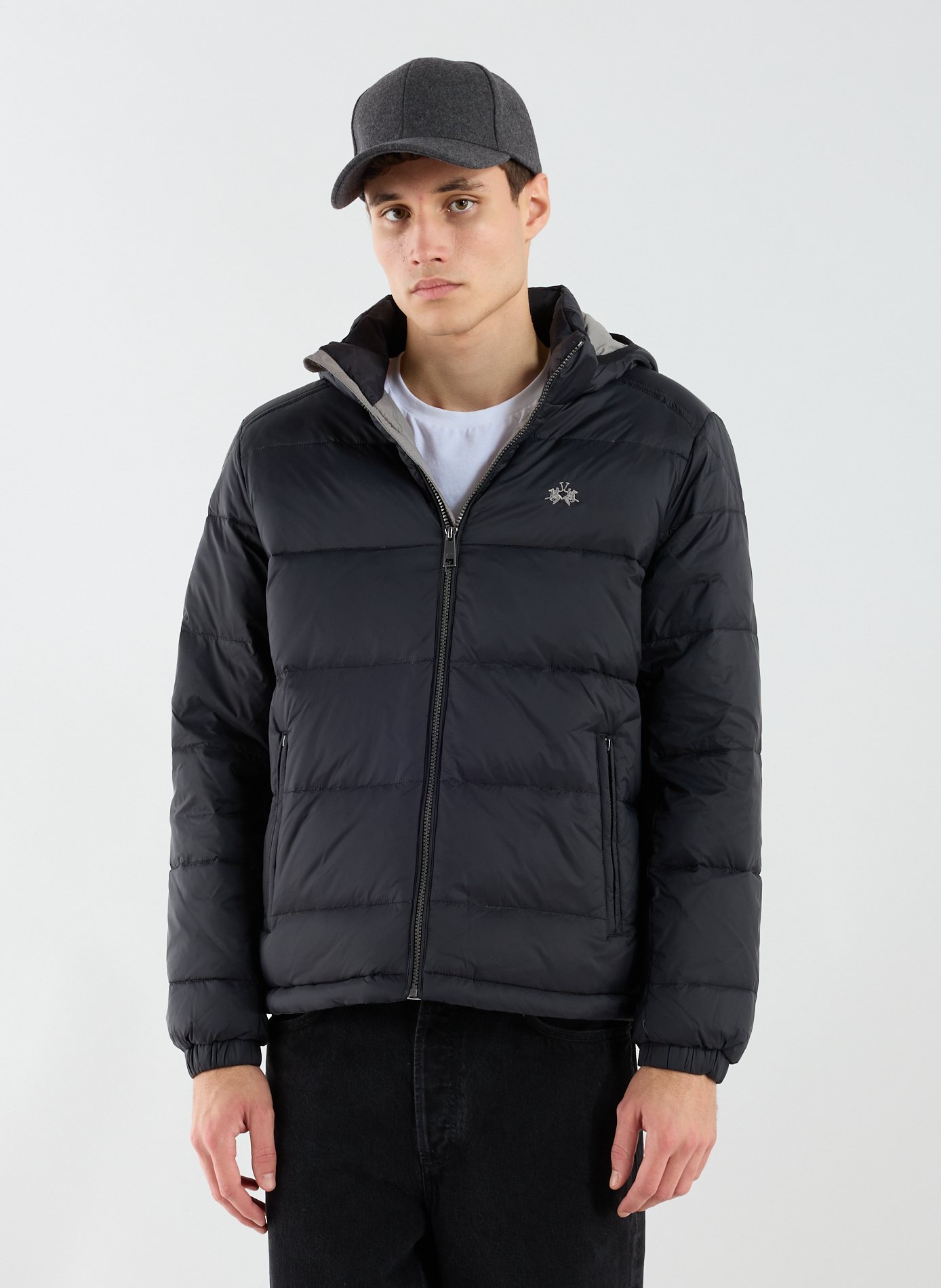 LA MARTINA Long-sleeved jacket with removable hood Black
