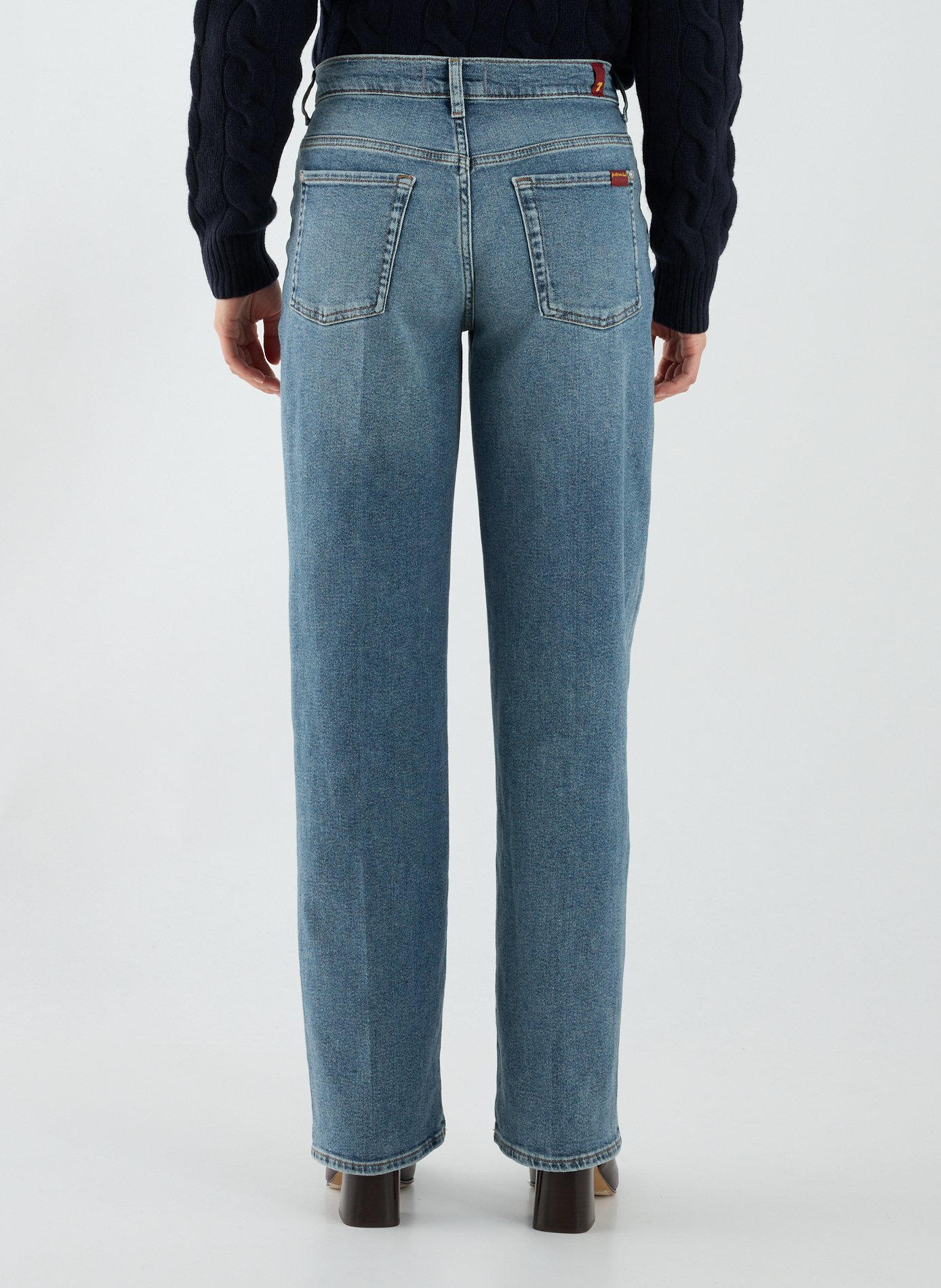 Jean droit cropped Stovepipe en coton mélangé 7 FOR ALL MANKIND Bleu