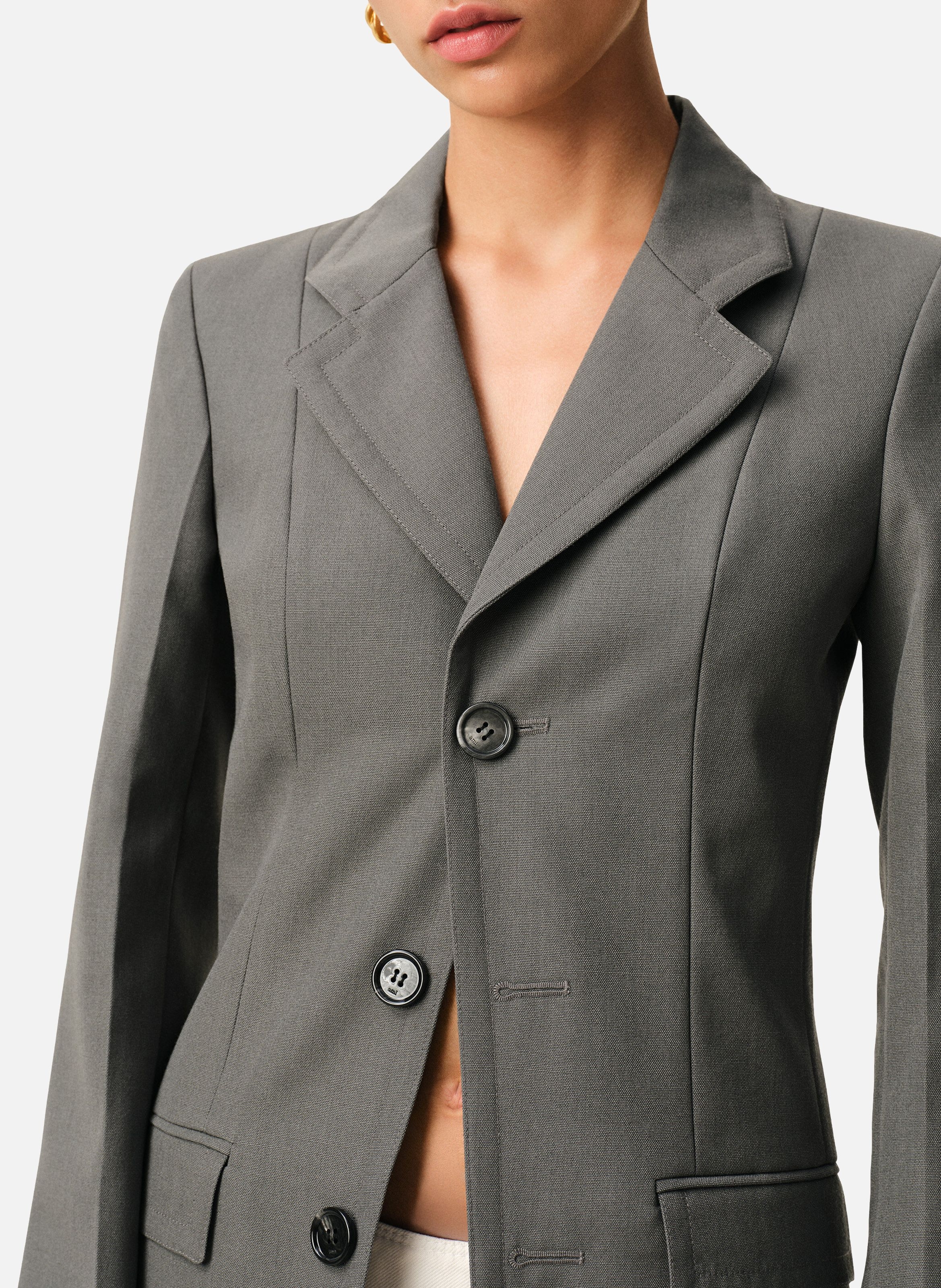 Manteau ajusté simple boutonnage en laine vierge AMI PARIS Gris