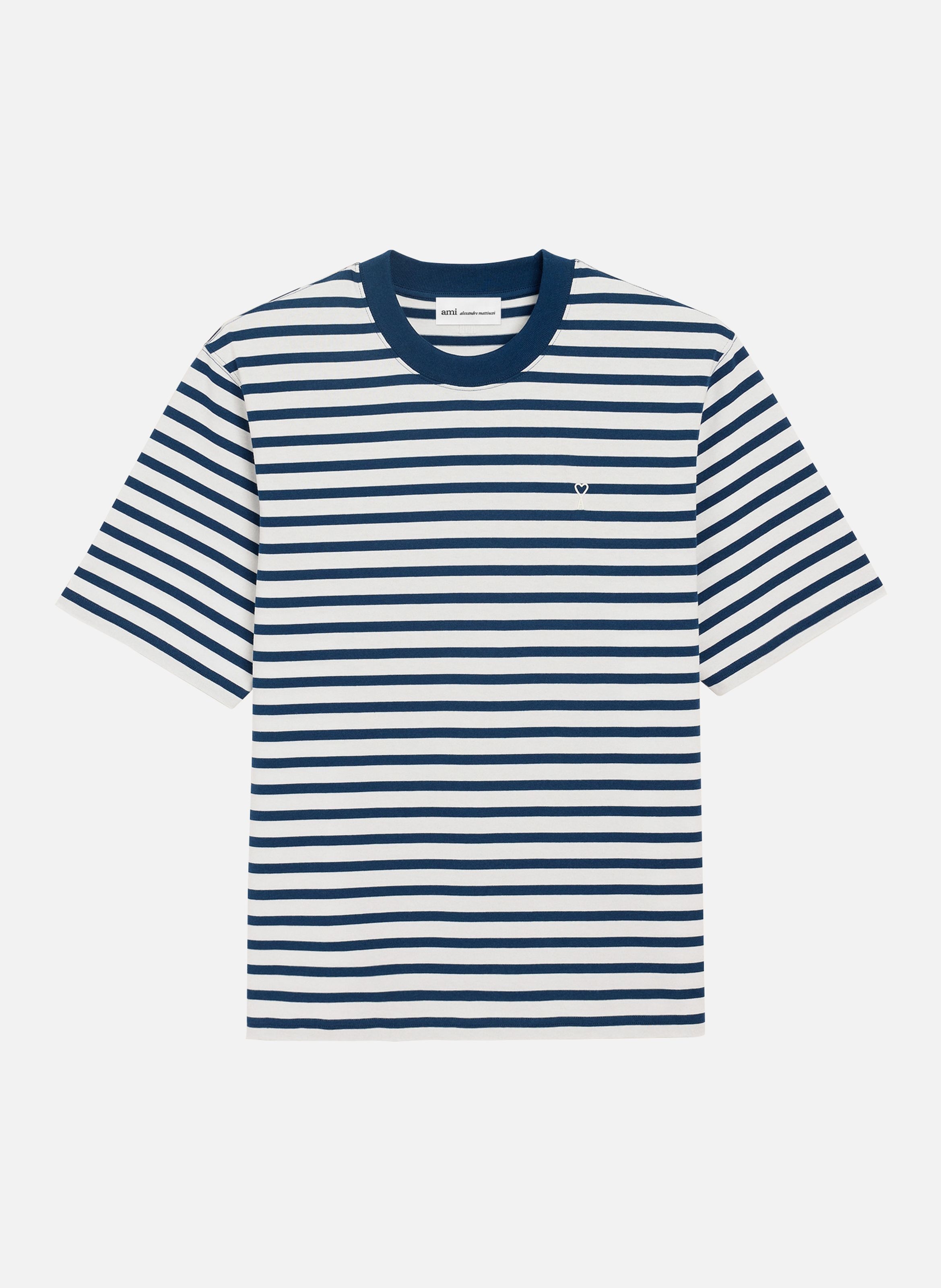 T-shirt marinière coupe boxy ami de cœur unisexe en coton AMI PARIS Bleu