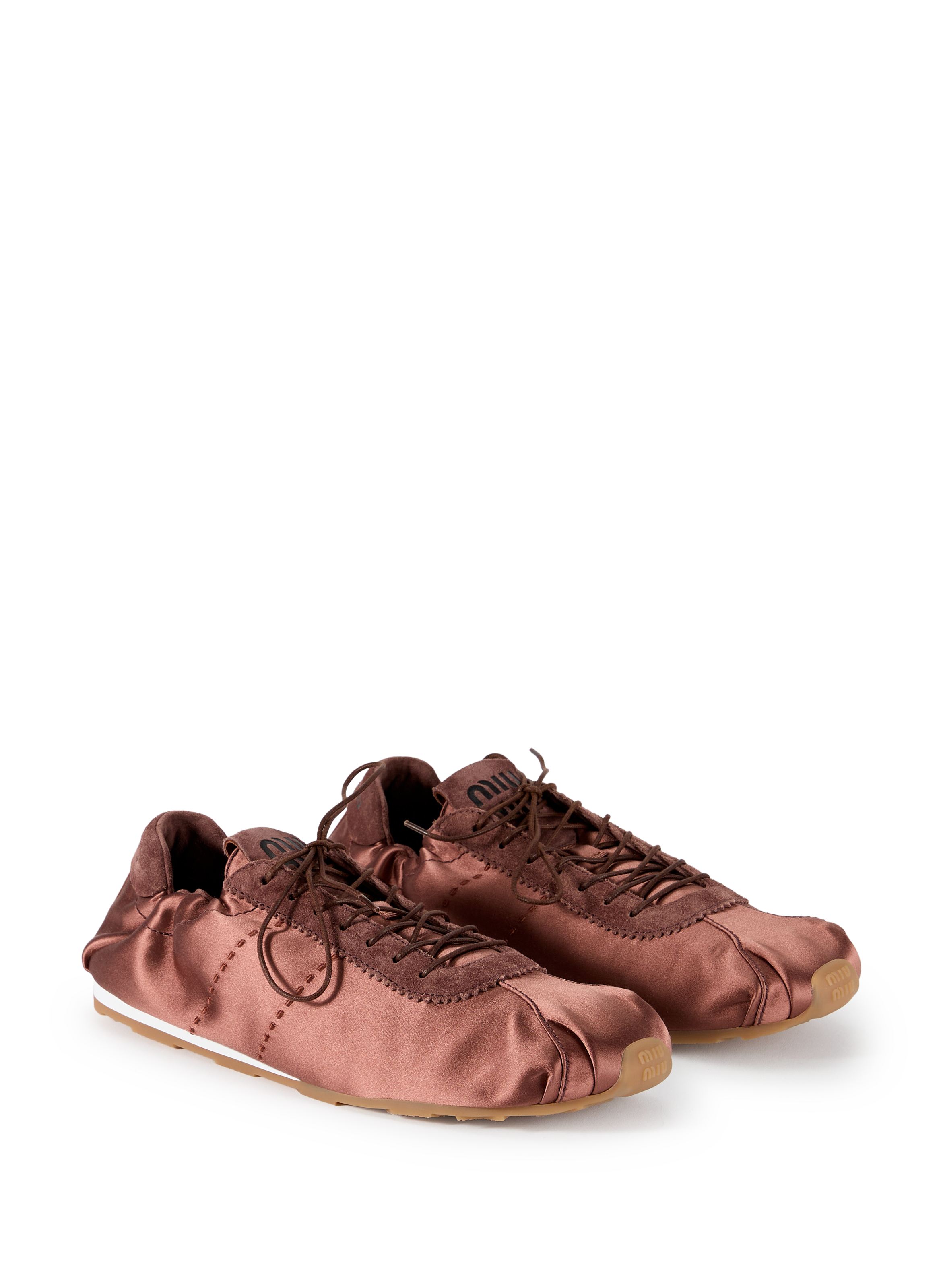 Silk Blend Lace Up Sneakers MIU MIU Brown