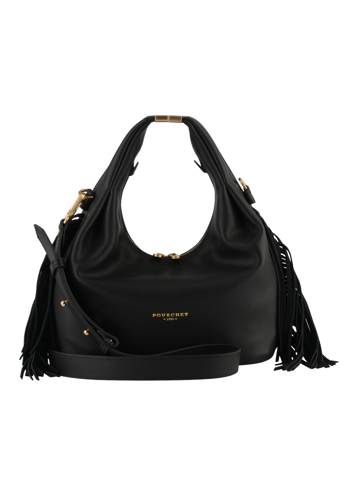 Arche à franges | sac porté main pm POURCHET Noir