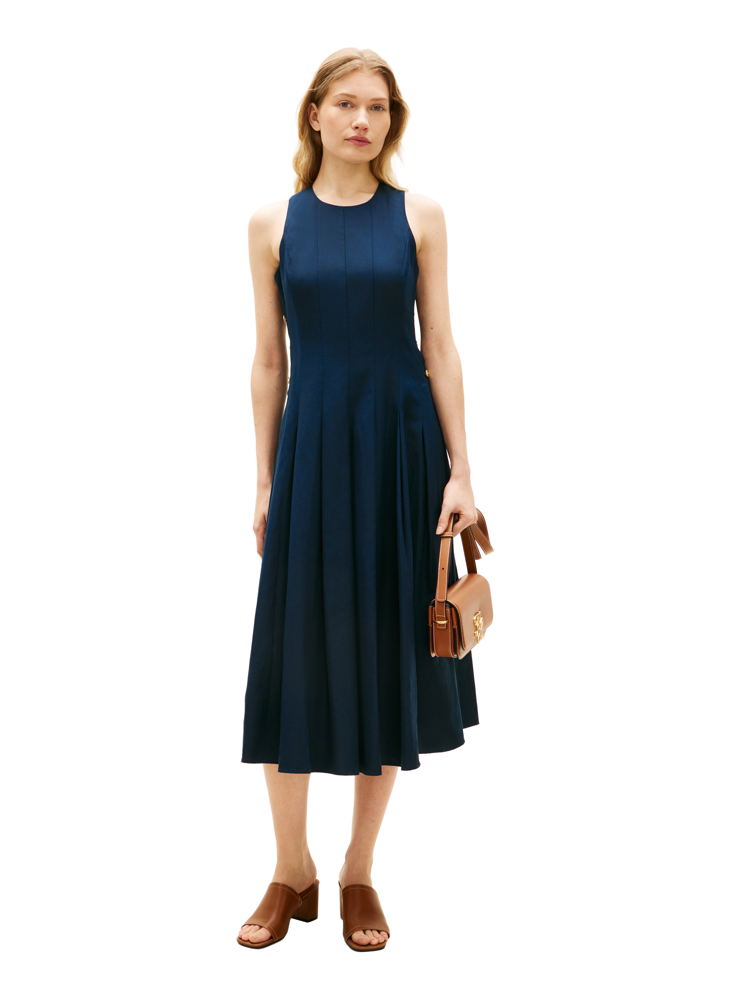 Robe midi en lin mélangé à boutons TOMMY HILFIGER Bleu