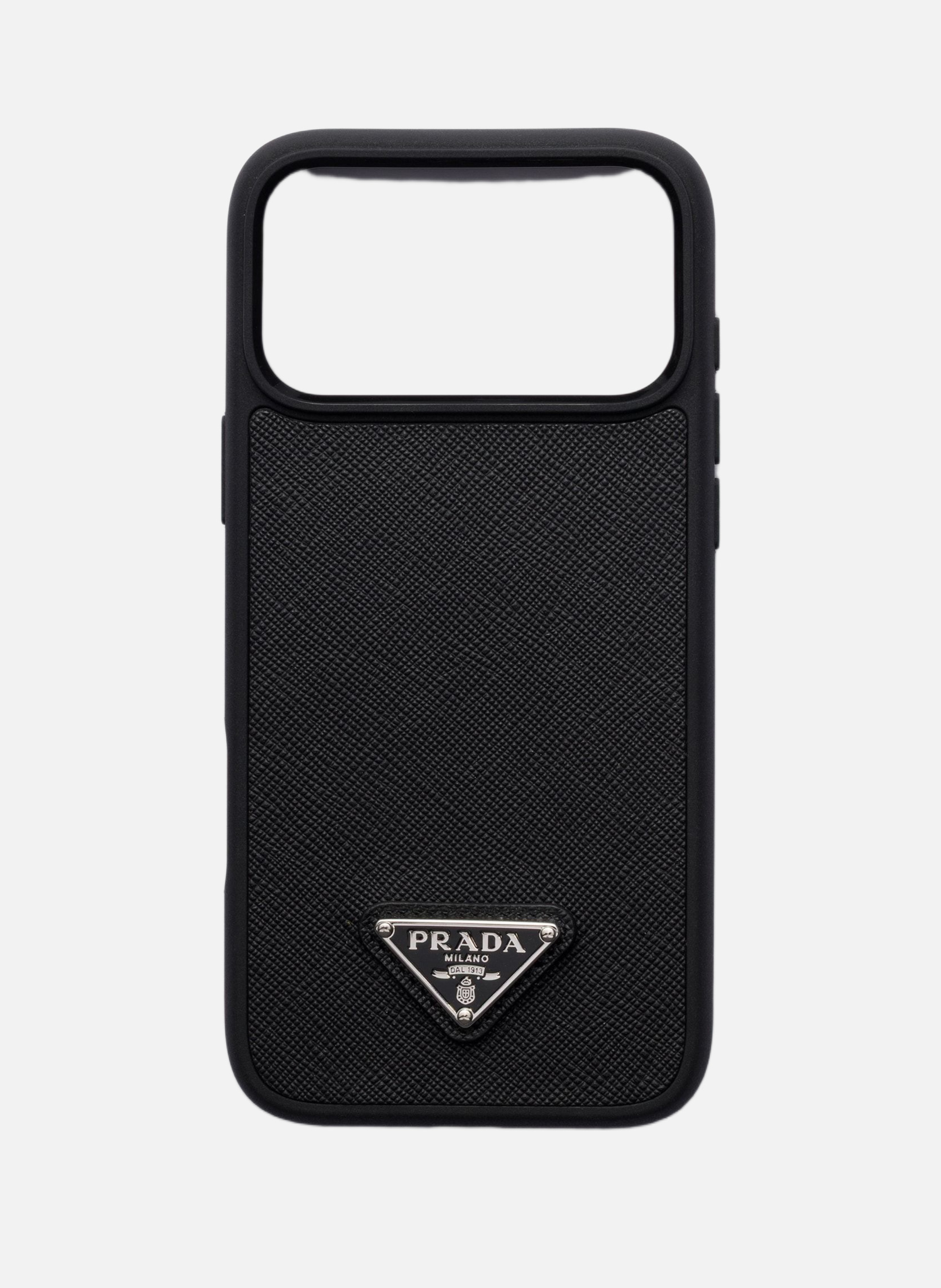 Coque pour iphone 17 pro max en cuir saffiano PRADA Noir