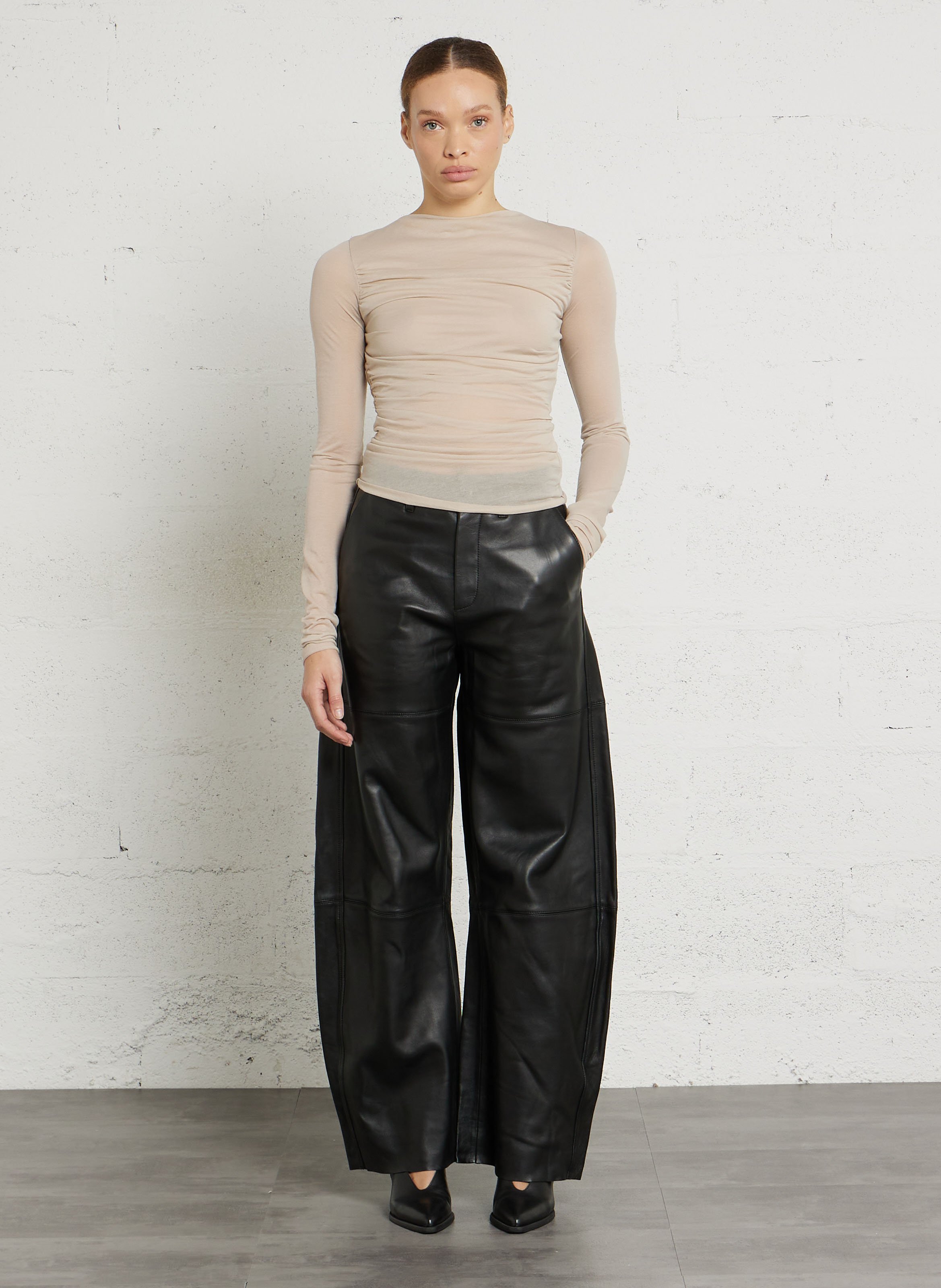 Pantalon taille haute ballon en cuir Fares SOEUR Noir