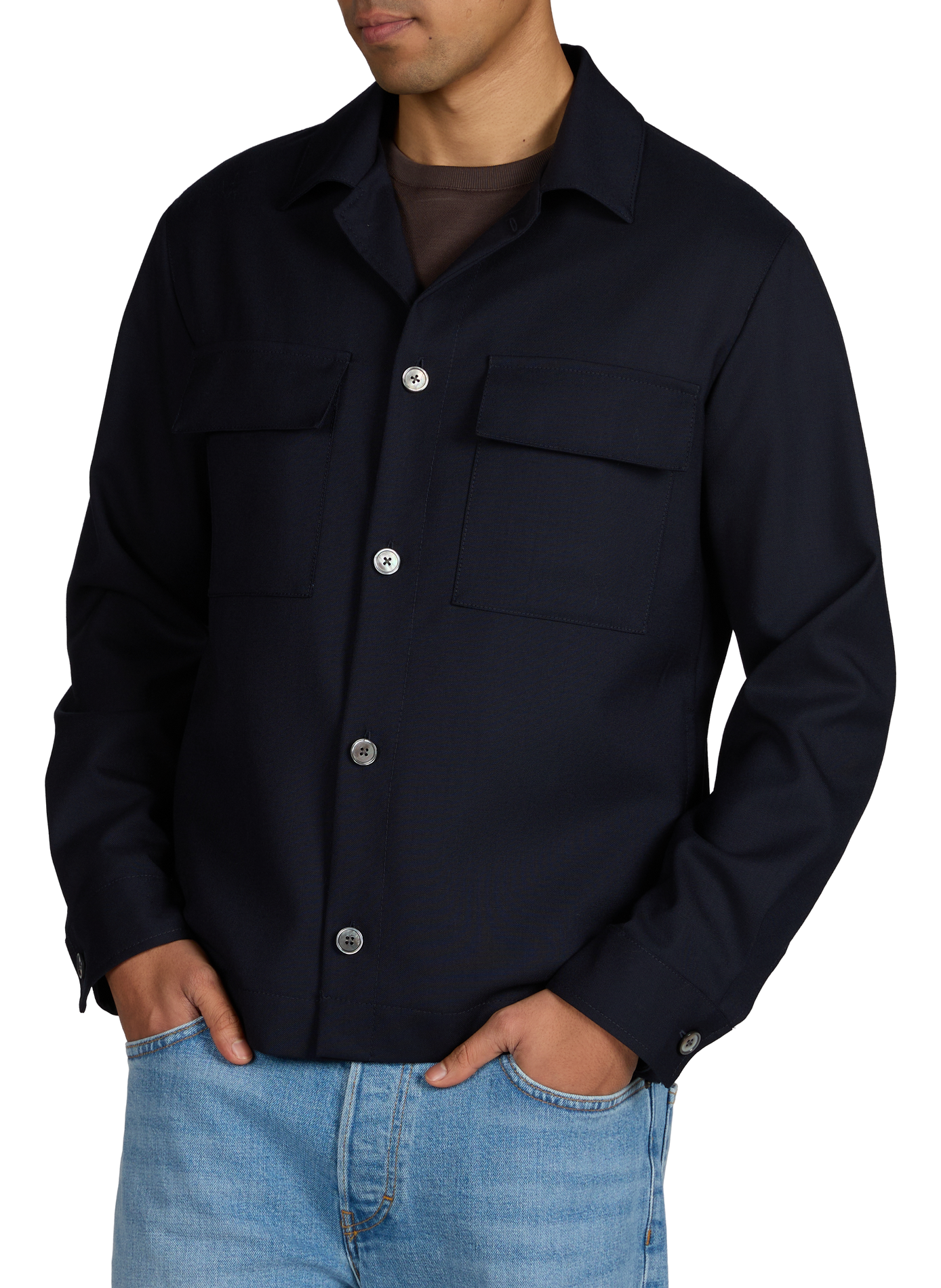 Solid classic collar virgin wool jacket WINDSOR Blue