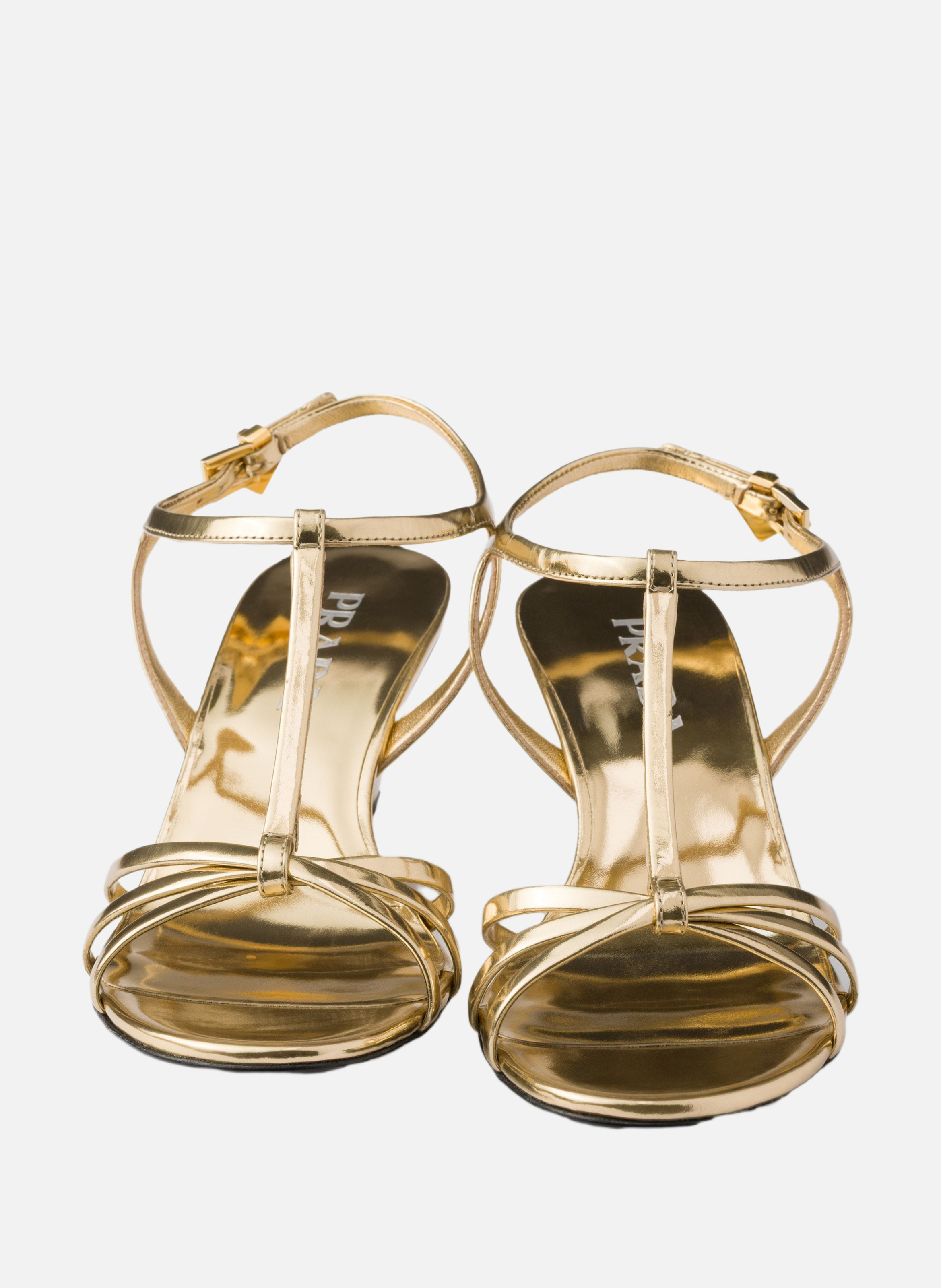 Sandales en cuir métallisé PRADA Argent