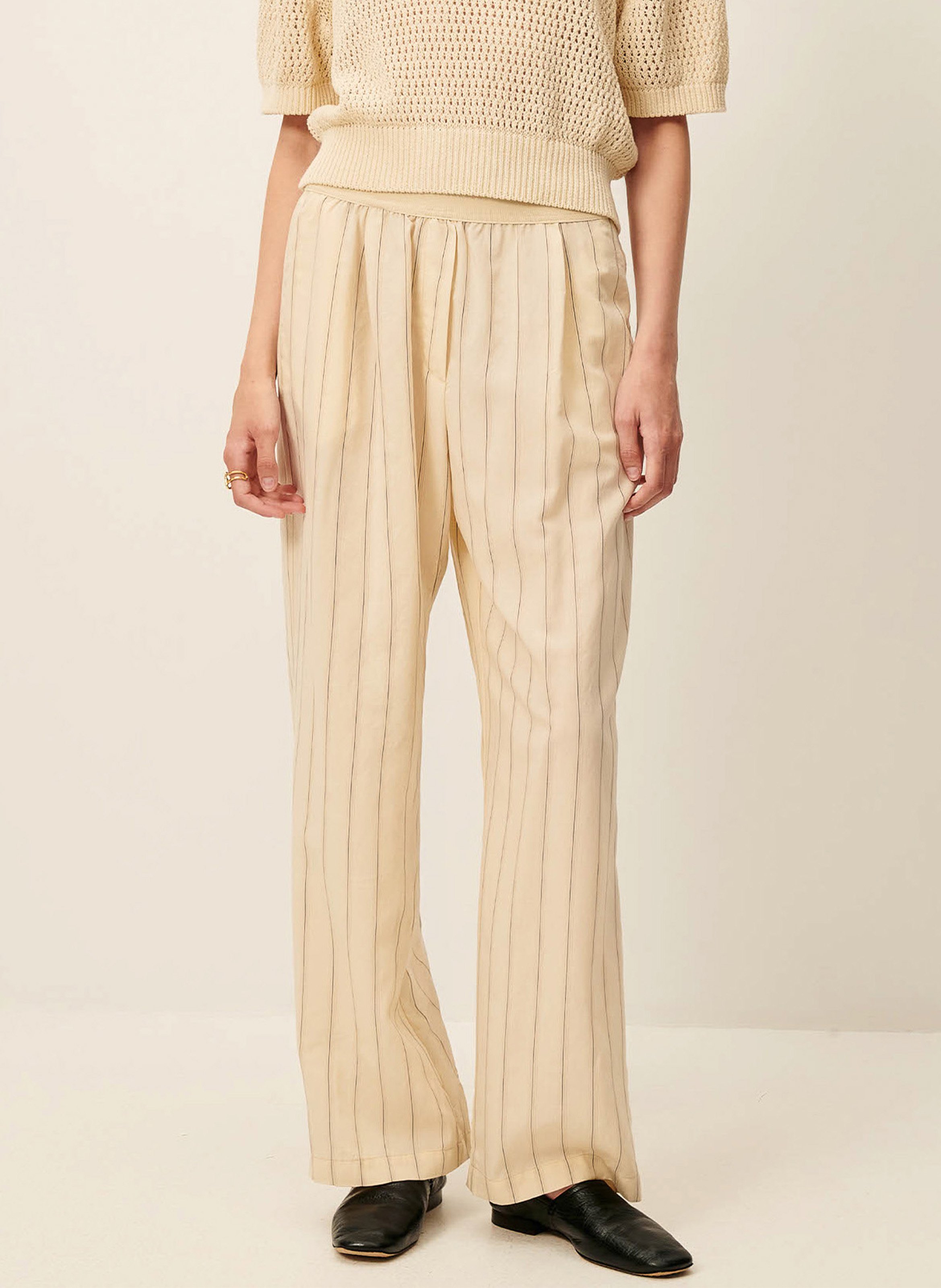 Pantalon à pinces rayé ginza SESSUN Beige