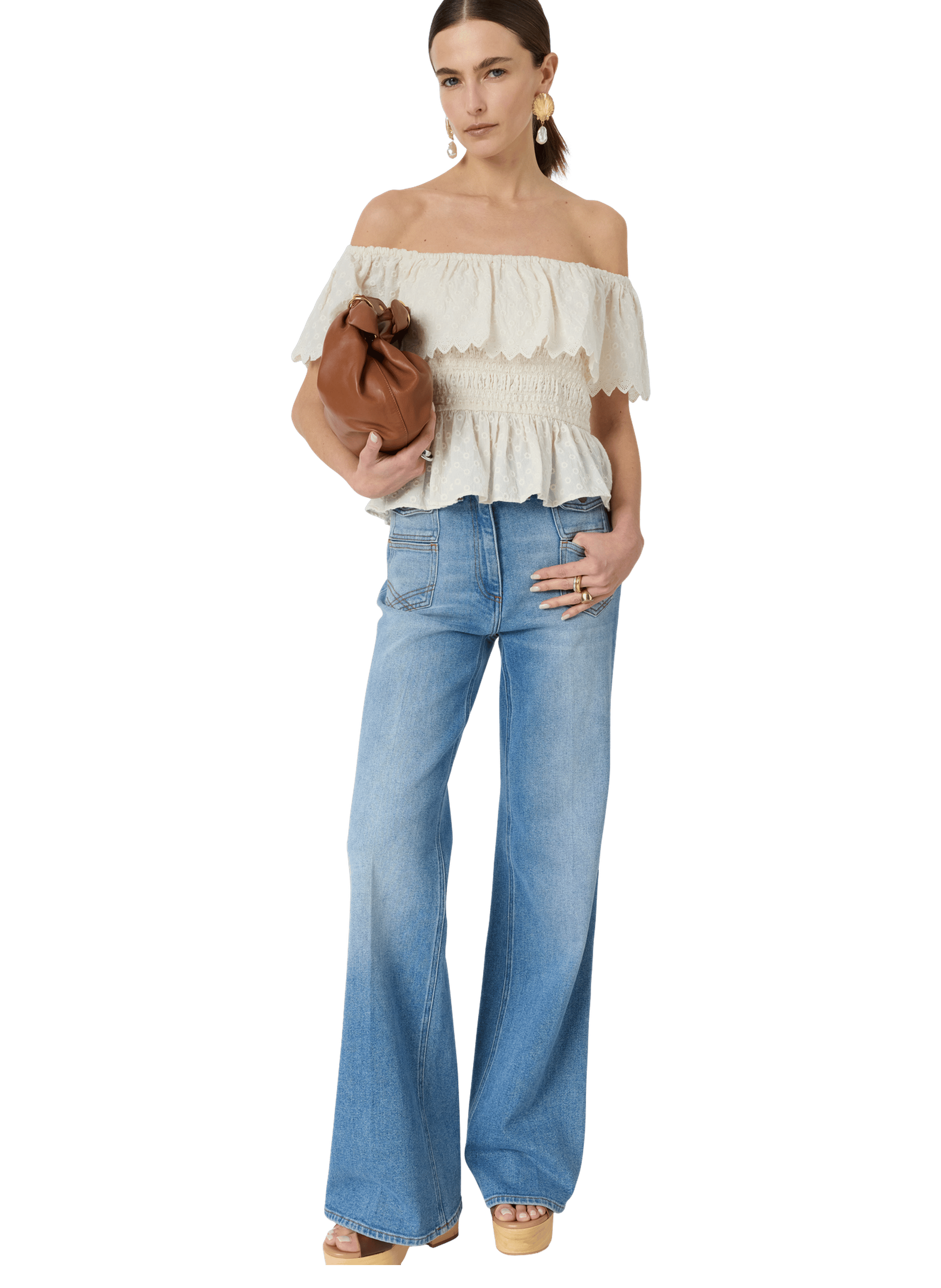 Top épaules nues en dentelle GERARD DAREL Blanc