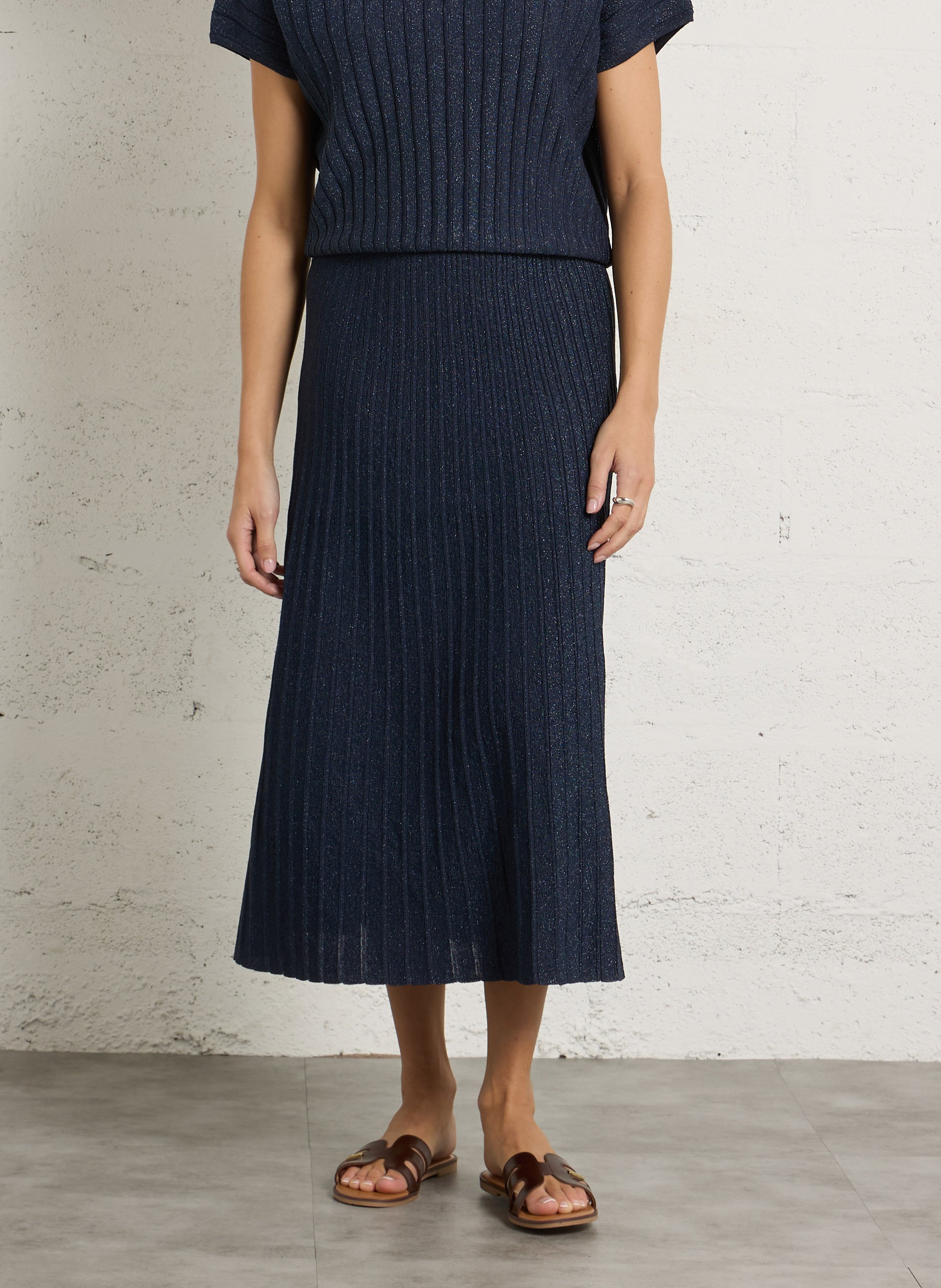 Jupe longue en maille pailletée olympe MAISON 123 Violet