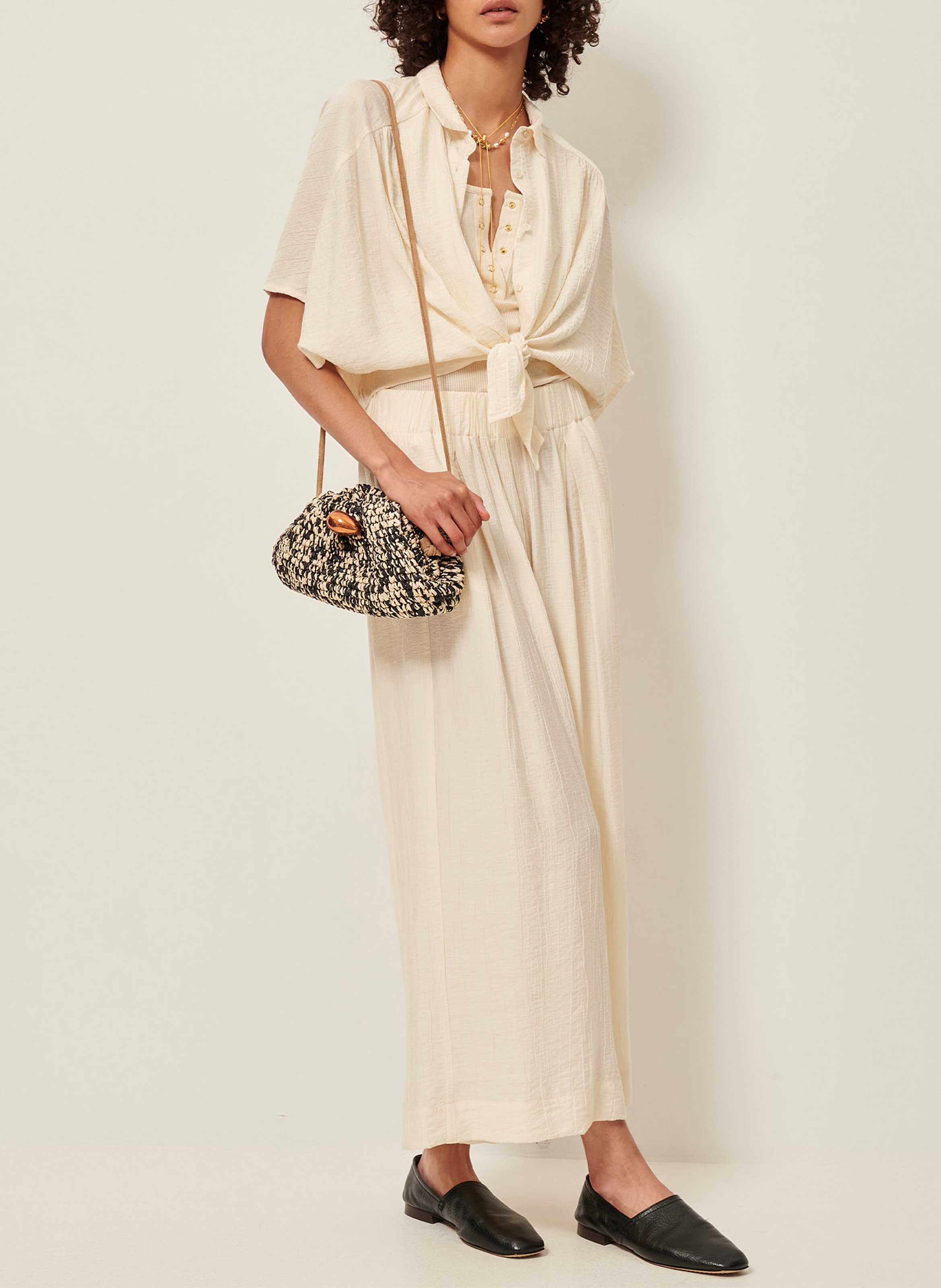 Pantalon large 7/8ème en linon antique isla minima SESSUN Beige