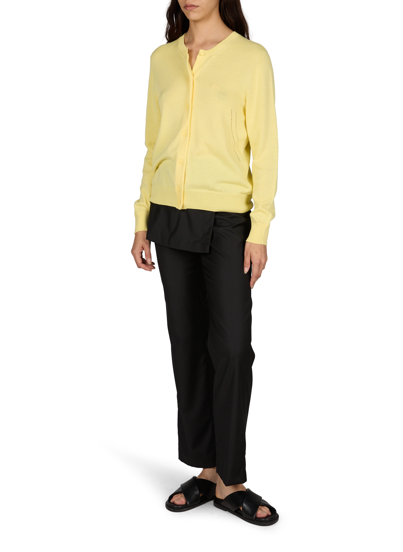 Cardigan à col rond et logo brodé en coton LACOSTE Jaune