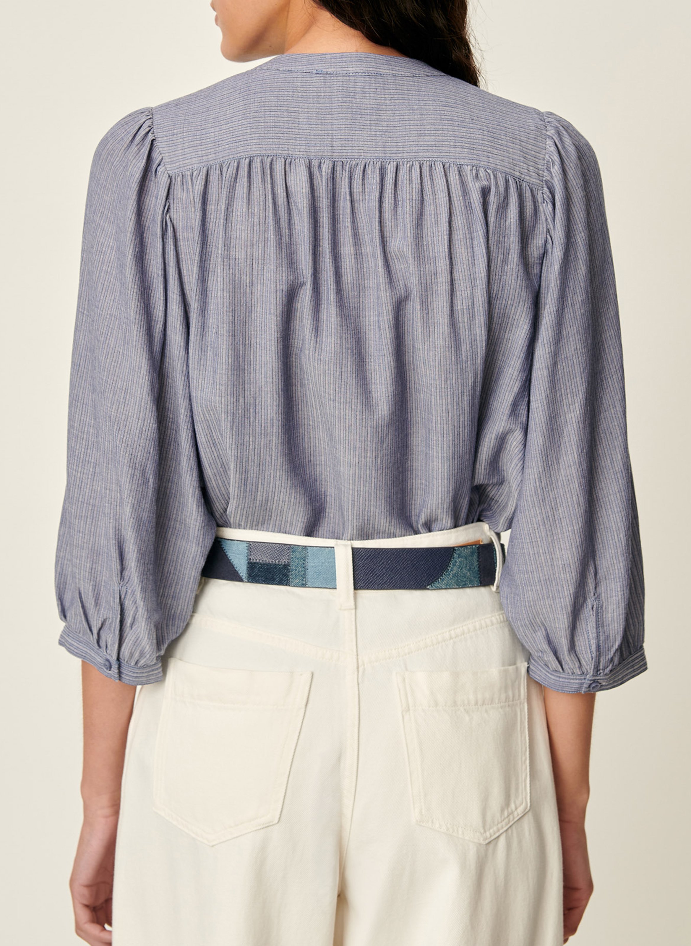Chemise ample col mao en coton bio a view SESSUN Bleu